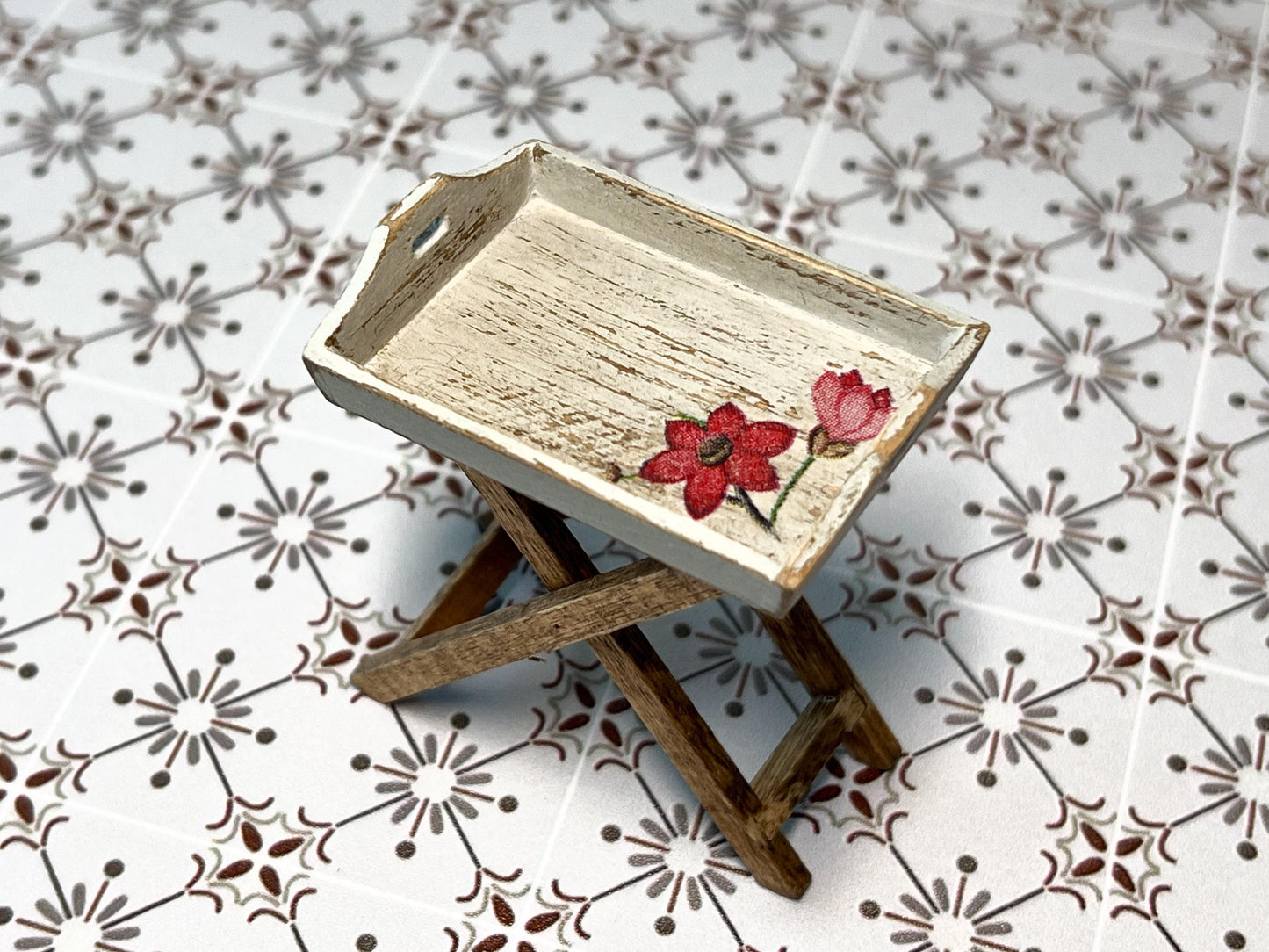 Miniature  1:12 Scale Rustic Beige TV Tray Table – Dollhouse Furniture Decor __etsy:6828074081