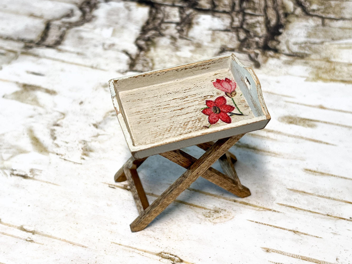 Miniature  1:12 Scale Rustic Beige TV Tray Table – Dollhouse Furniture Decor __etsy:6828074027