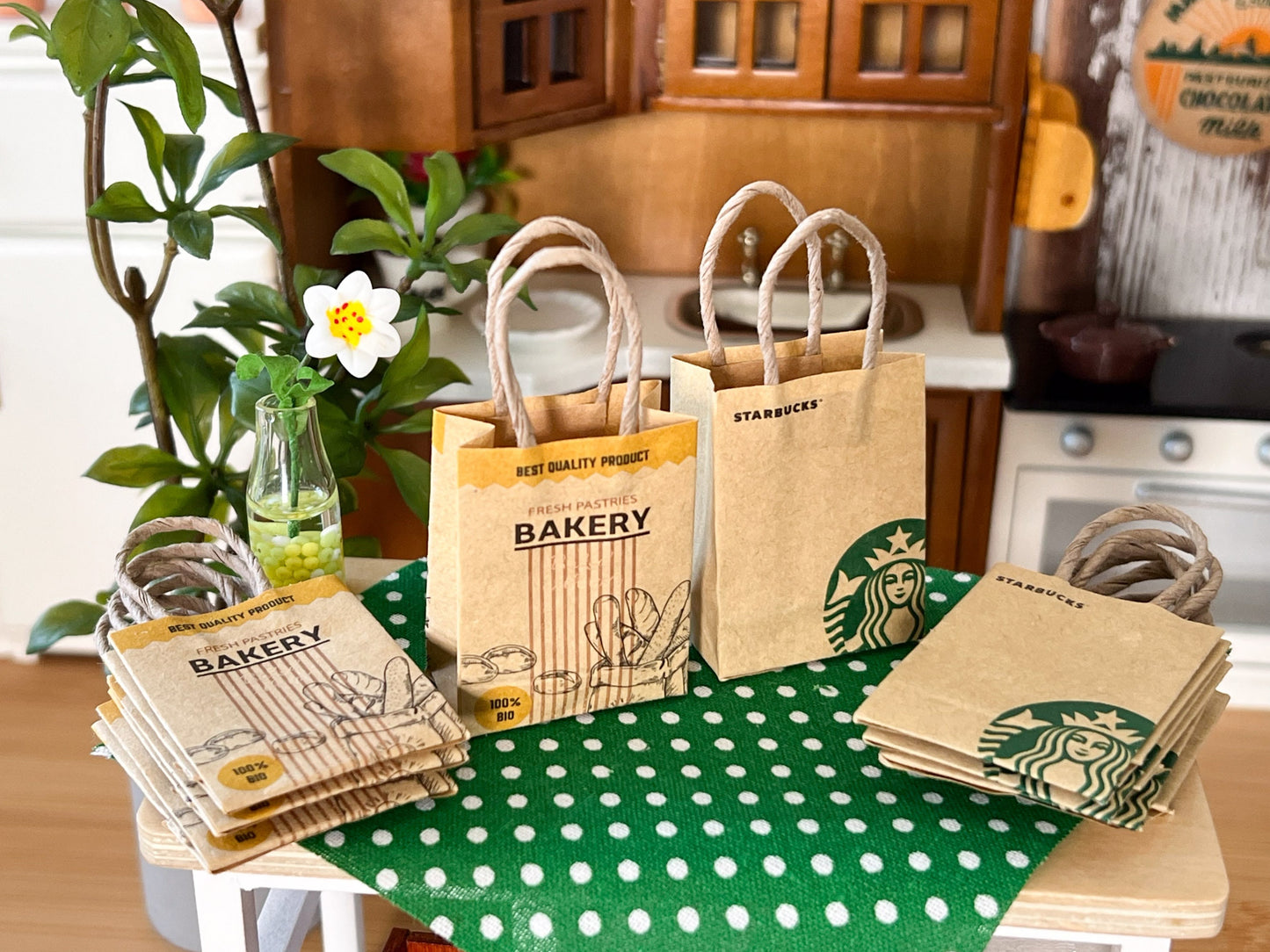 Miniature 1:12 Scale Supermarket Kraft Paper Bags – Set of 4 | Coffee & Bakery Bags __etsy:6334614116