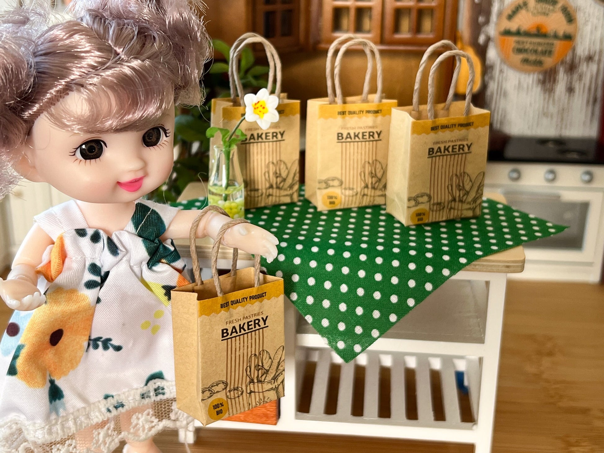 Miniature 1:12 Scale Supermarket Kraft Paper Bags – Set of 4 | Coffee & Bakery Bags __etsy:6334614268