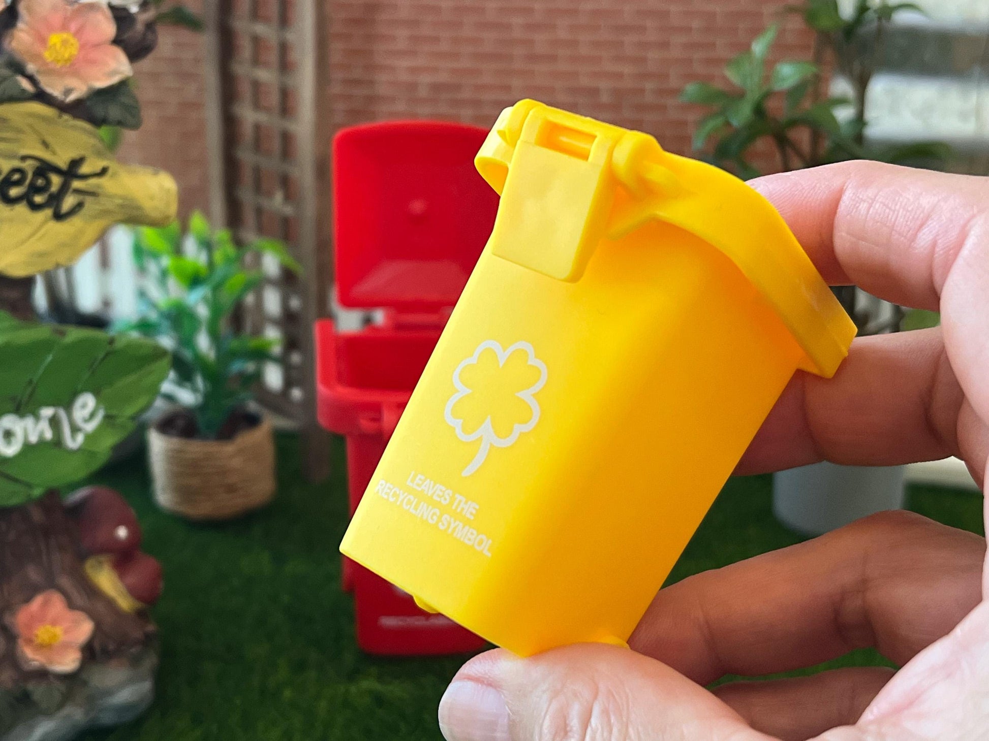 Miniature 1:12 Scale Trash Cans, Red or Yellow Bins with Lid & Rolling Wheels __etsy:7322028749