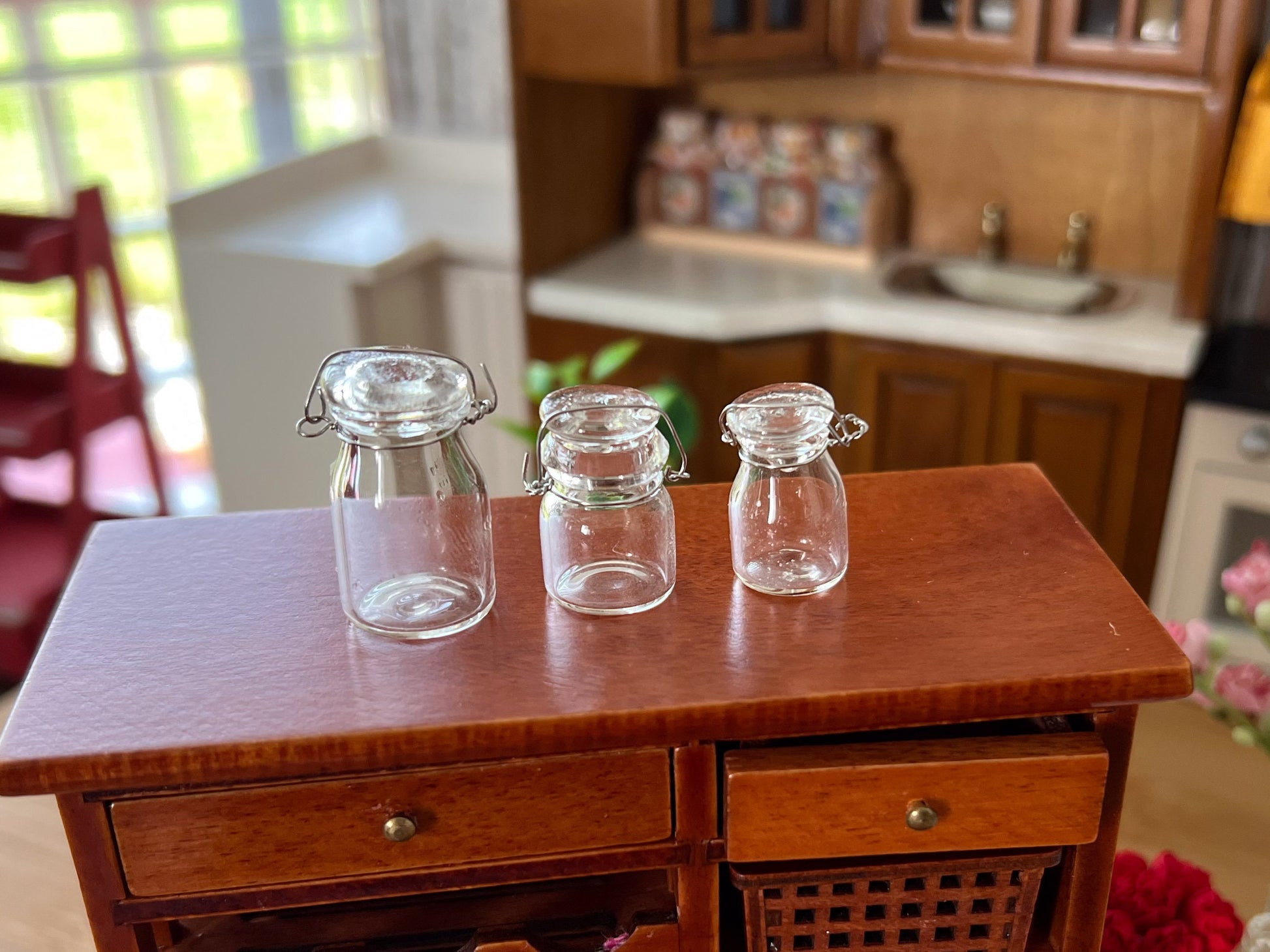 Miniature 1:12 Scale Vintage Canister 3 PC Set with Non-Functional Lids – "Glass Look" __etsy:6065570185
