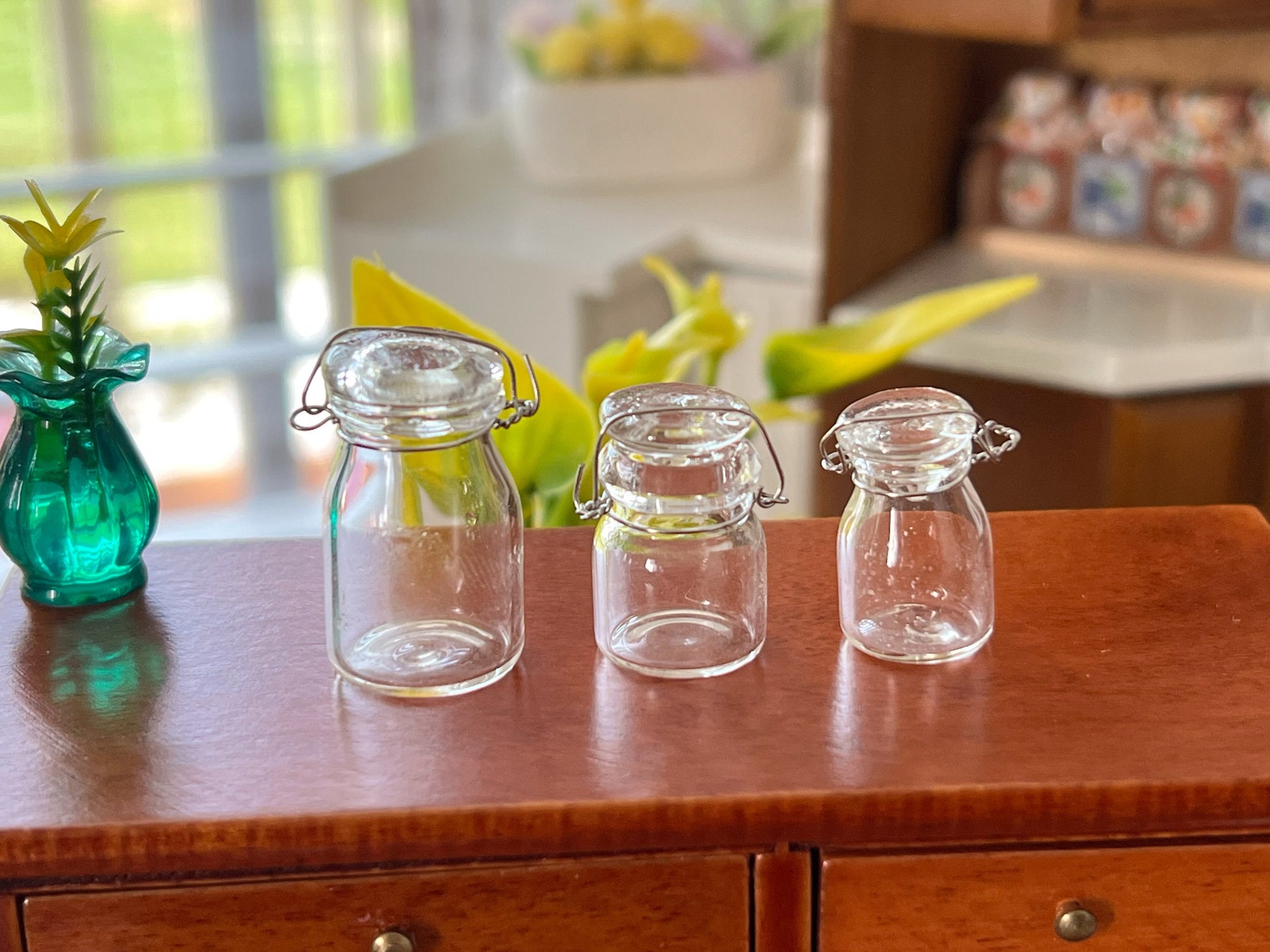Miniature 1:12 Scale Vintage Canister 3 PC Set with Non-Functional Lids – "Glass Look" __etsy:6017506576