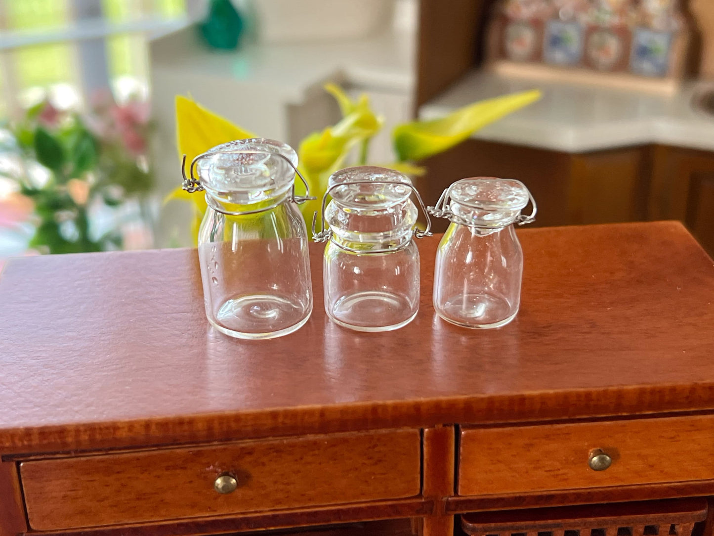Miniature 1:12 Scale Vintage Canister 3 PC Set with Non-Functional Lids – "Glass Look" __etsy:6017506578