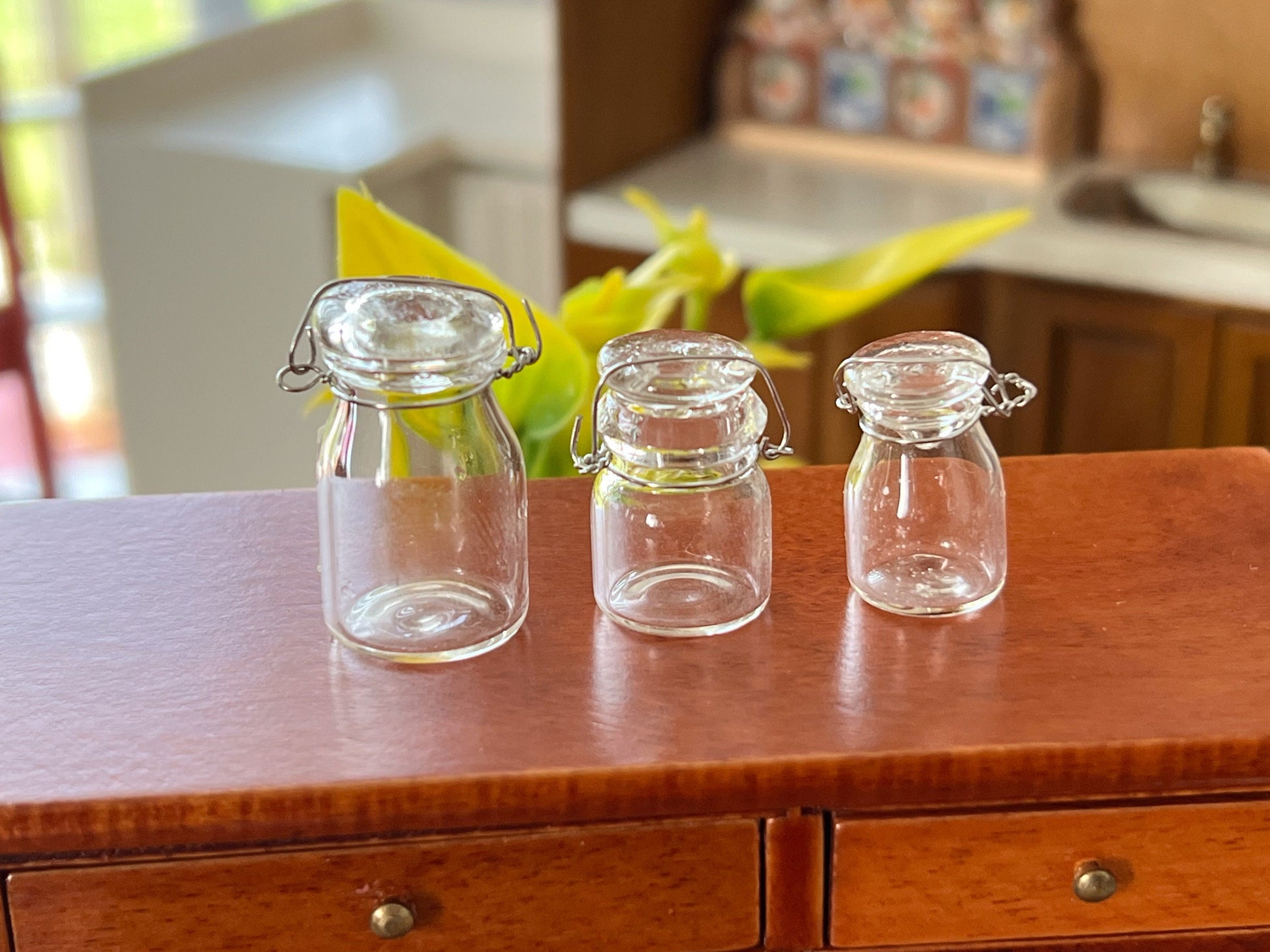 Miniature 1:12 Scale Vintage Canister 3 PC Set with Non-Functional Lids – "Glass Look" __etsy:6065570223