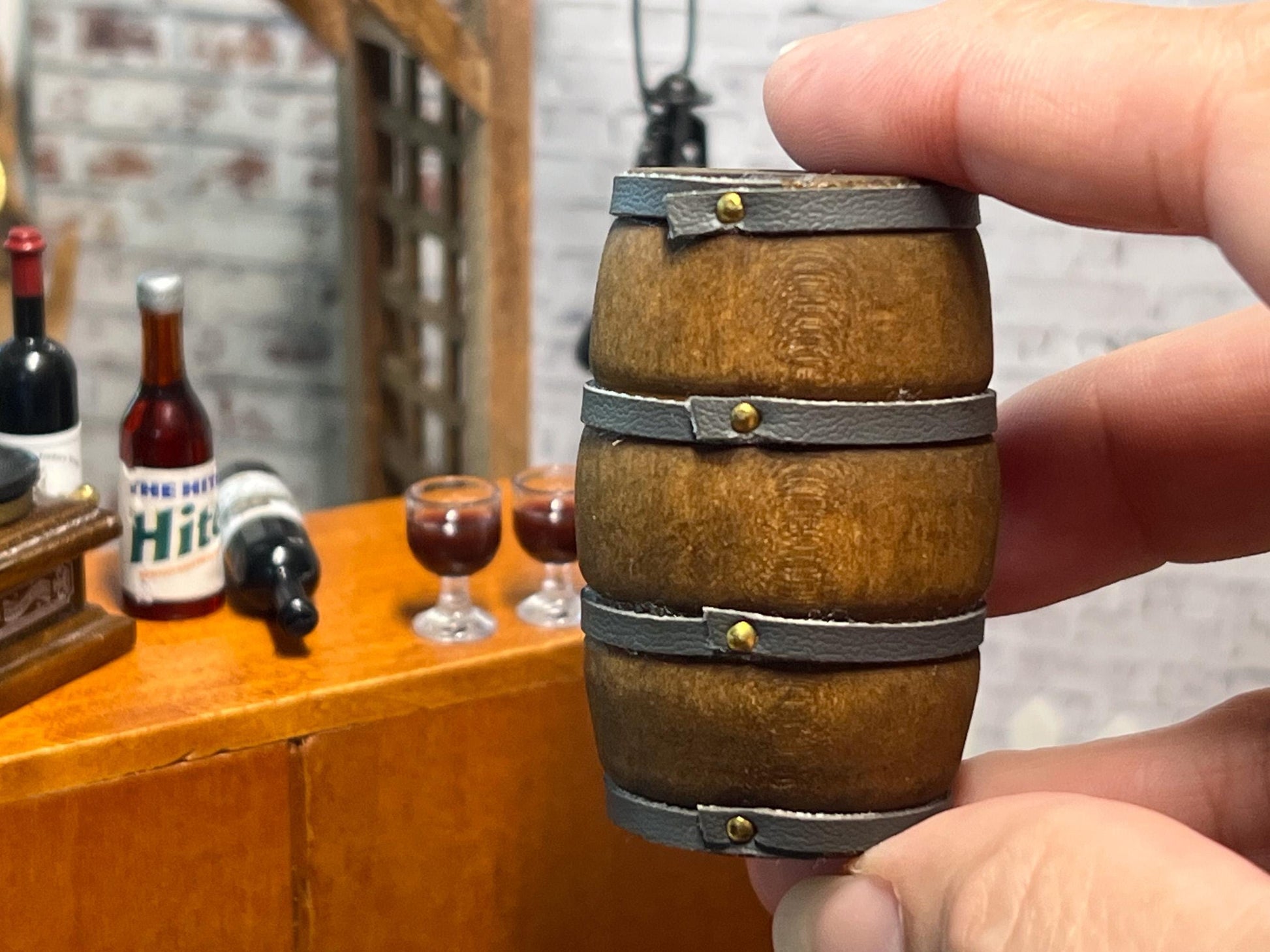 Miniature 1:12 Scale Wine Barrel with Filled Cups –  Rustic Tavern Decor Pub __etsy:6776720364