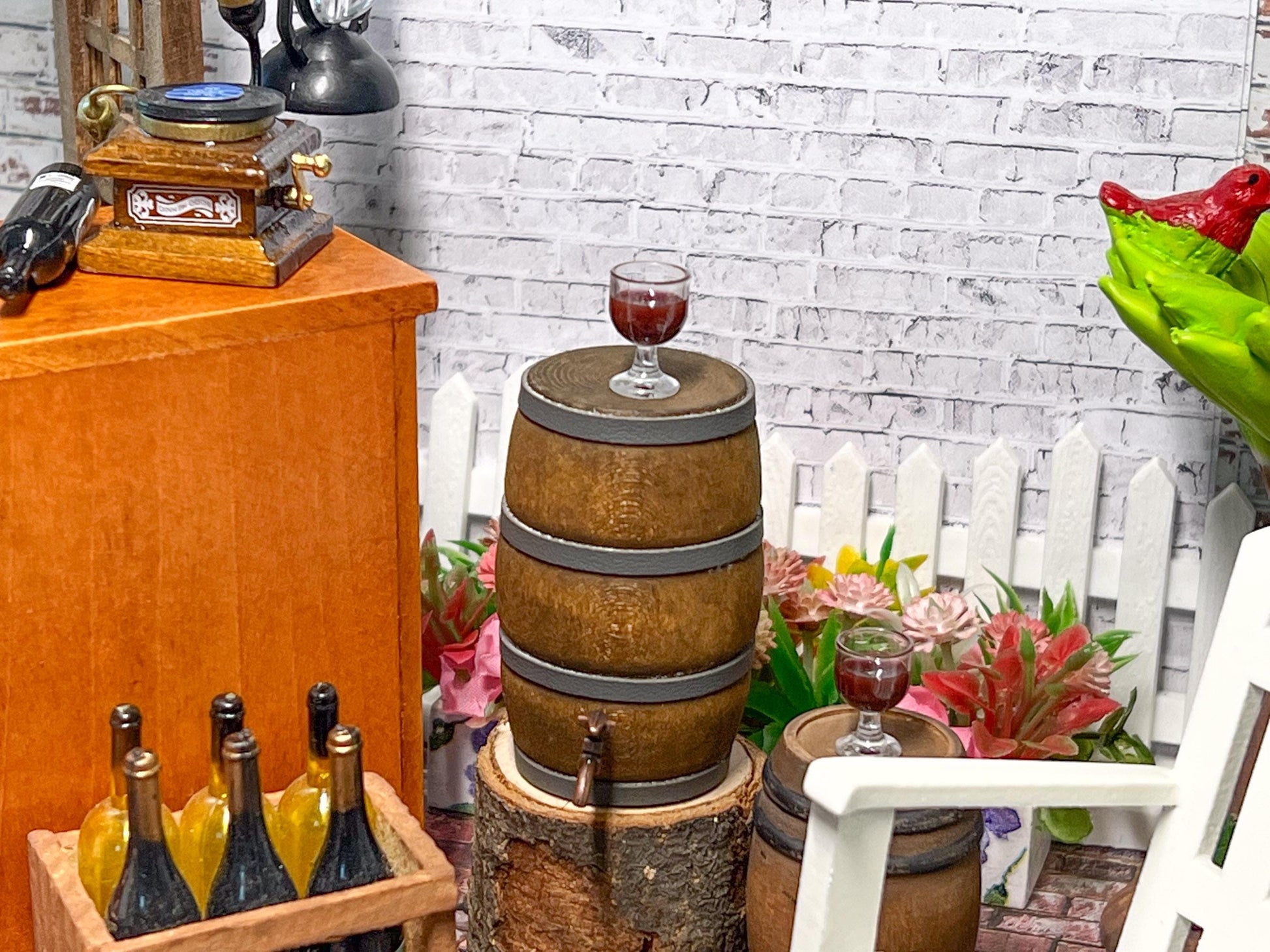 🍷 Rustic Miniature Wine Barrel with Filled Wine Cups – A Perfect Touch for Dollhouse Parties & Bars!
Bring charm and realism to your dollhouse with this adorable wooden wine barrel featuring two filled wine cups. The intricate detailing includes indented sections designed to position the straps to mimic leather straps, each accented with a rustic pin for an authentic, vintage look. __etsy:6824735327