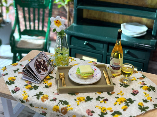 Miniature 1:12 Scale Wine Set with Sandwich, Tray, and Utensils __etsy:7233001835