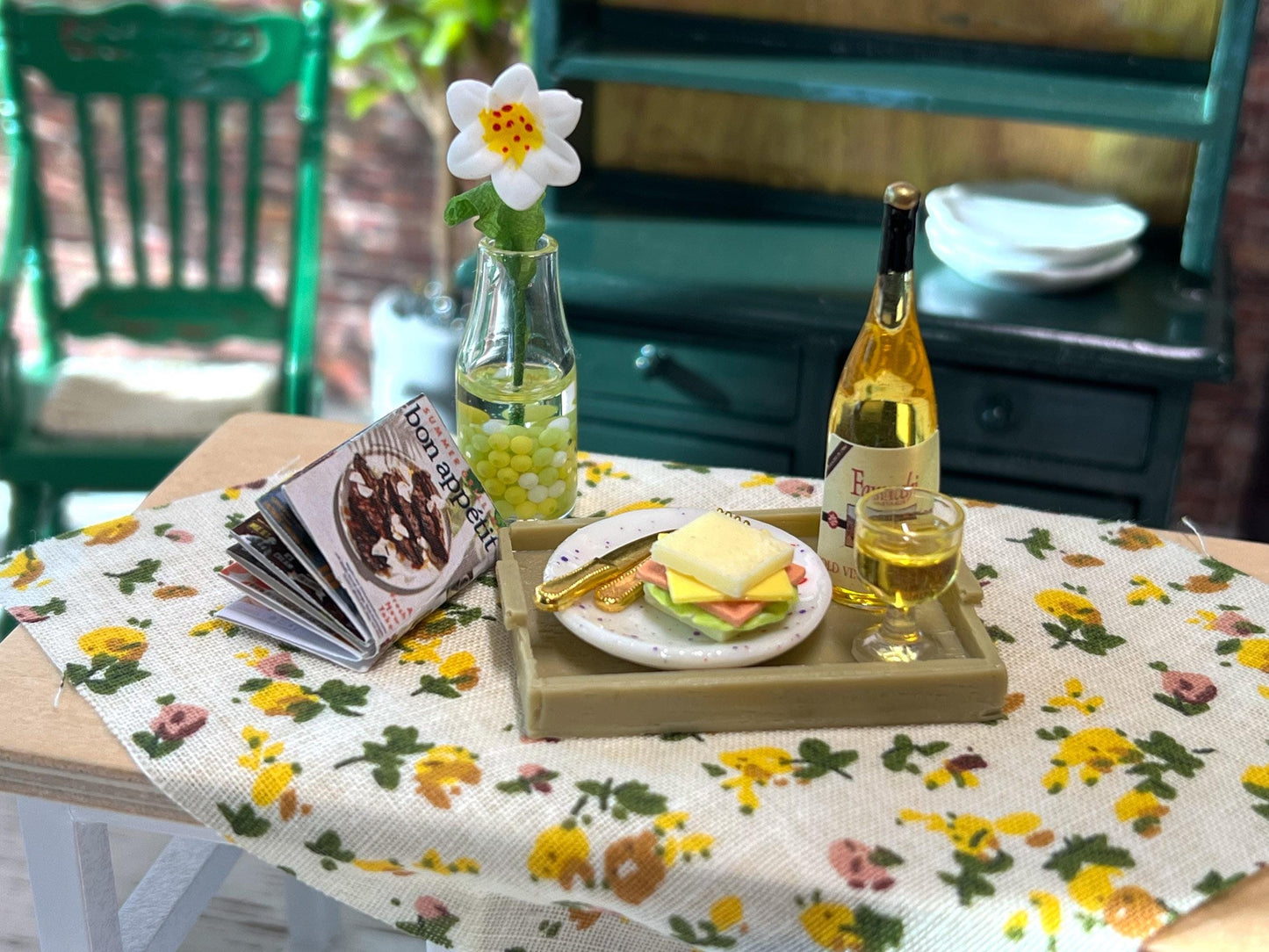 Miniature 1:12 Scale Wine Set with Sandwich, Tray, and Utensils __etsy:7185019730