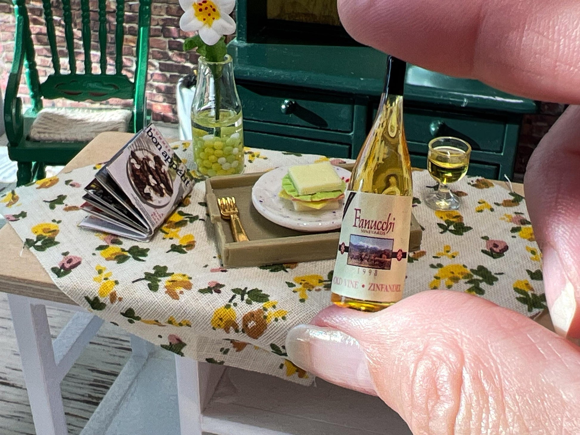 Miniature 1:12 Scale Wine Set with Sandwich, Tray, and Utensils __etsy:7185019802