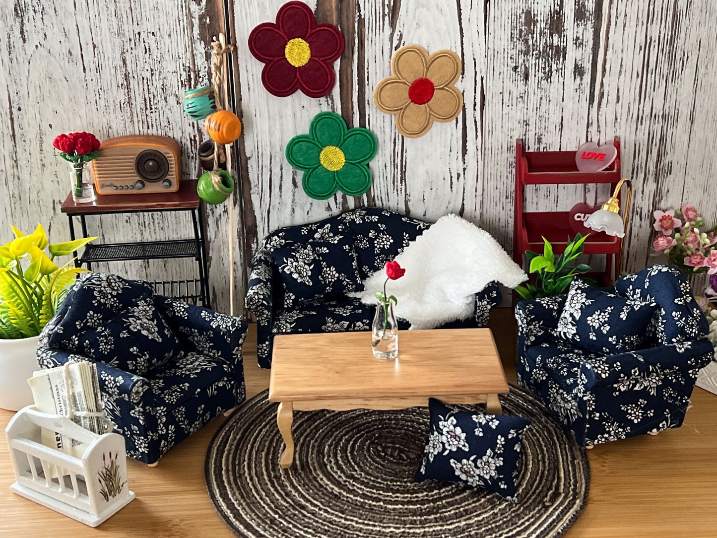 Miniature Sofa Set – 1:12 Scale - Dollhouse Furniture Blue Sofa, Chairs & Coffee Table __etsy:5897996981