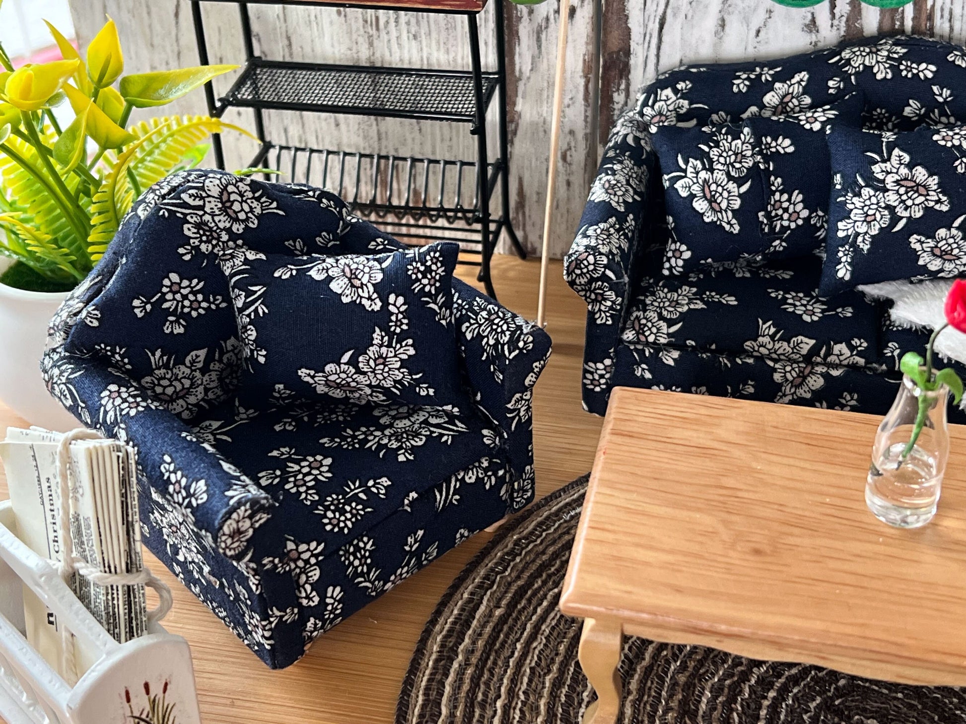 Miniature Sofa Set – 1:12 Scale - Dollhouse Furniture Blue Sofa, Chairs & Coffee Table __etsy:5897997141