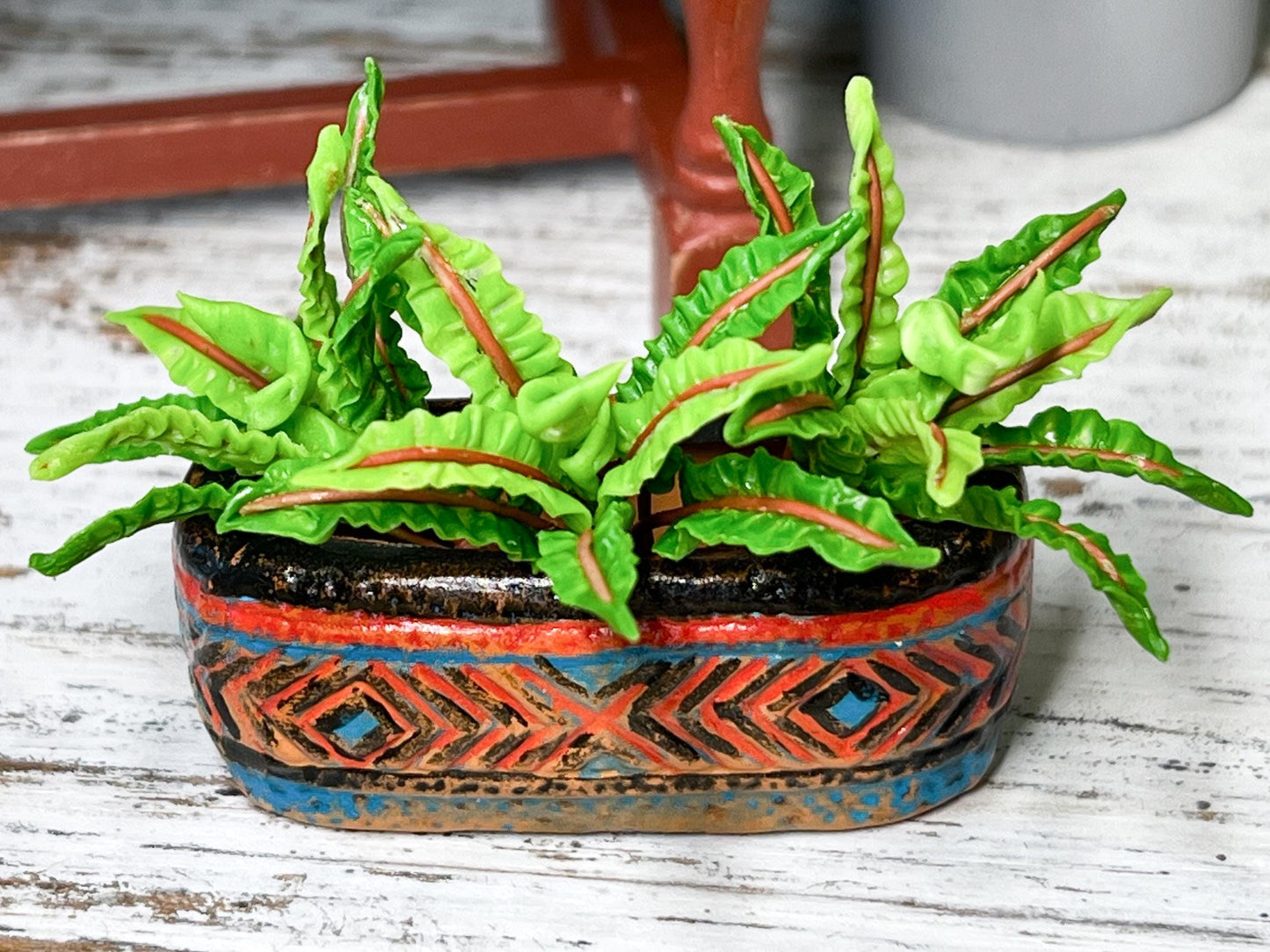 Miniature Southwestern Flower Planter - 1:12 Scale - Dollhouse Clay Flower Pot Home Decor __etsy:6676322543