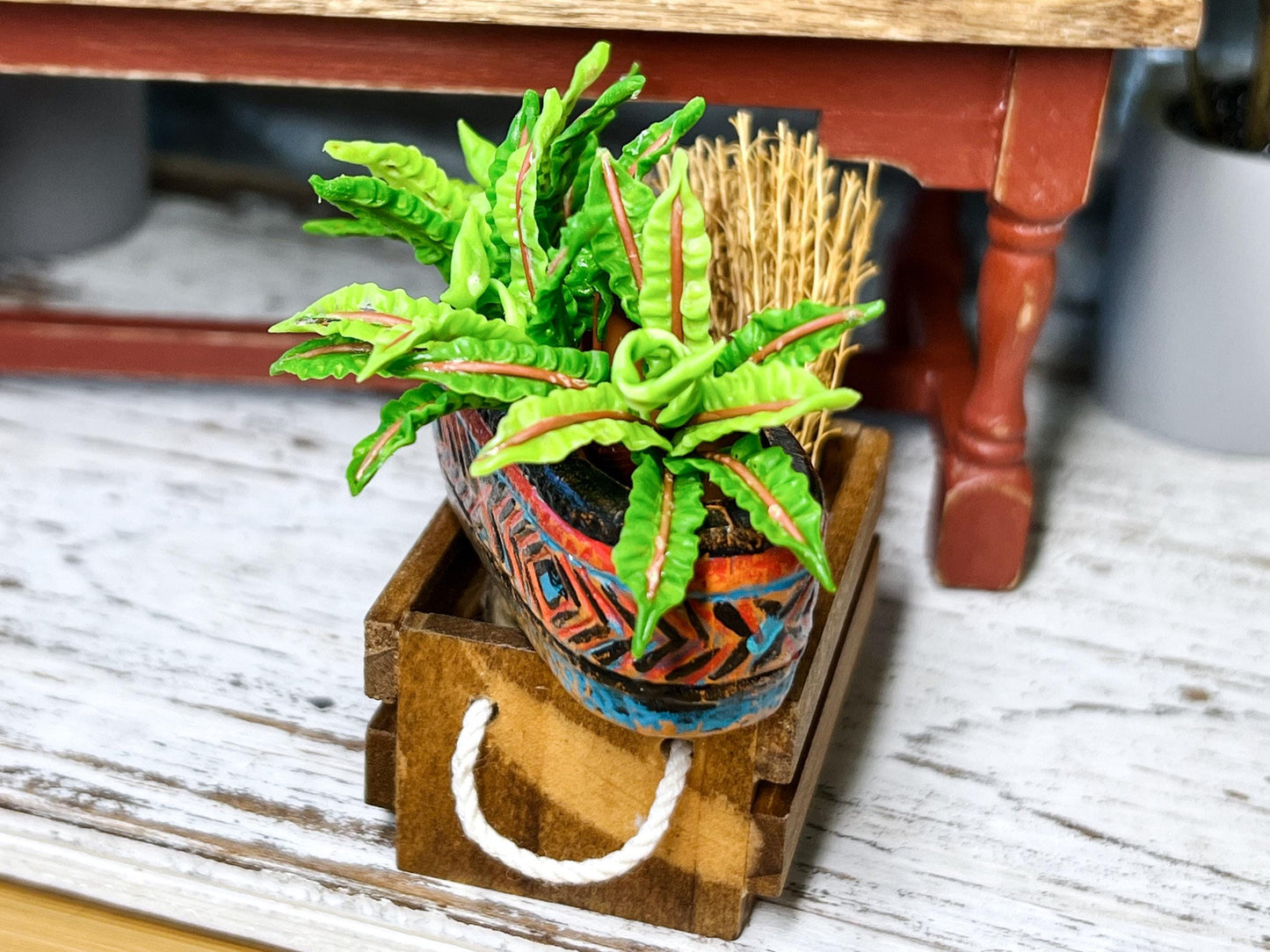 Miniature Southwestern Flower Planter - 1:12 Scale - Dollhouse Clay Flower Pot Home Decor __etsy:6676322573
