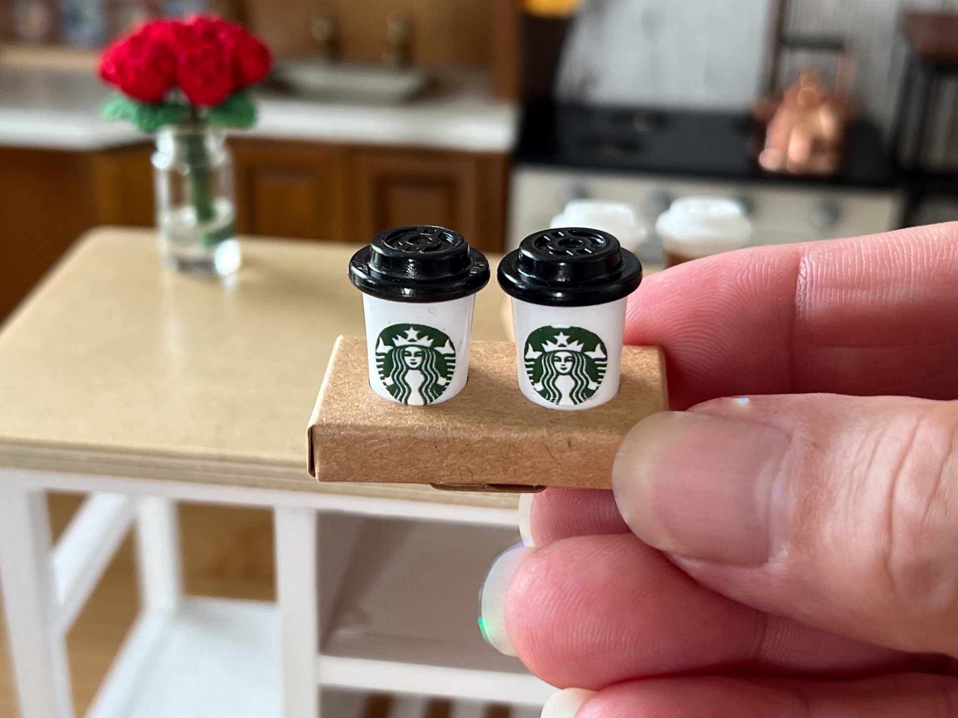 Miniature Starbucks Coffee 2 Cups Set 1:12 Scale  - Dollhouse Latte __etsy:6059775451
