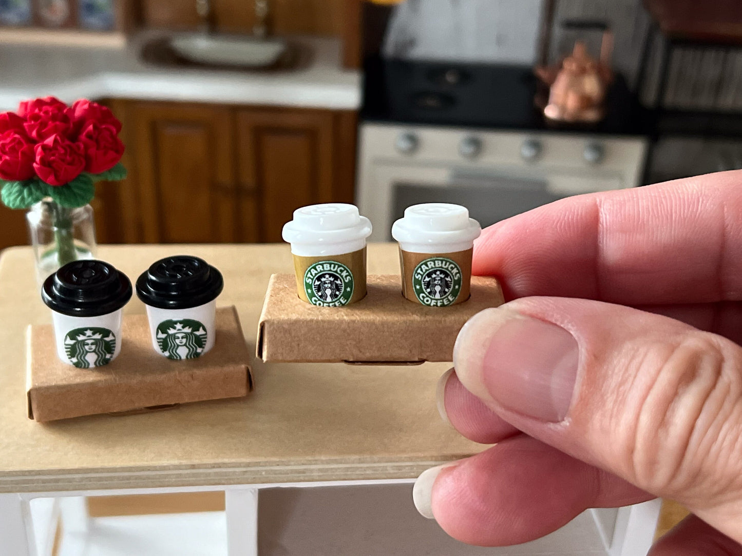 Miniature Starbucks Coffee 2 Cups Set 1:12 Scale  - Dollhouse Latte __etsy:6011699400
