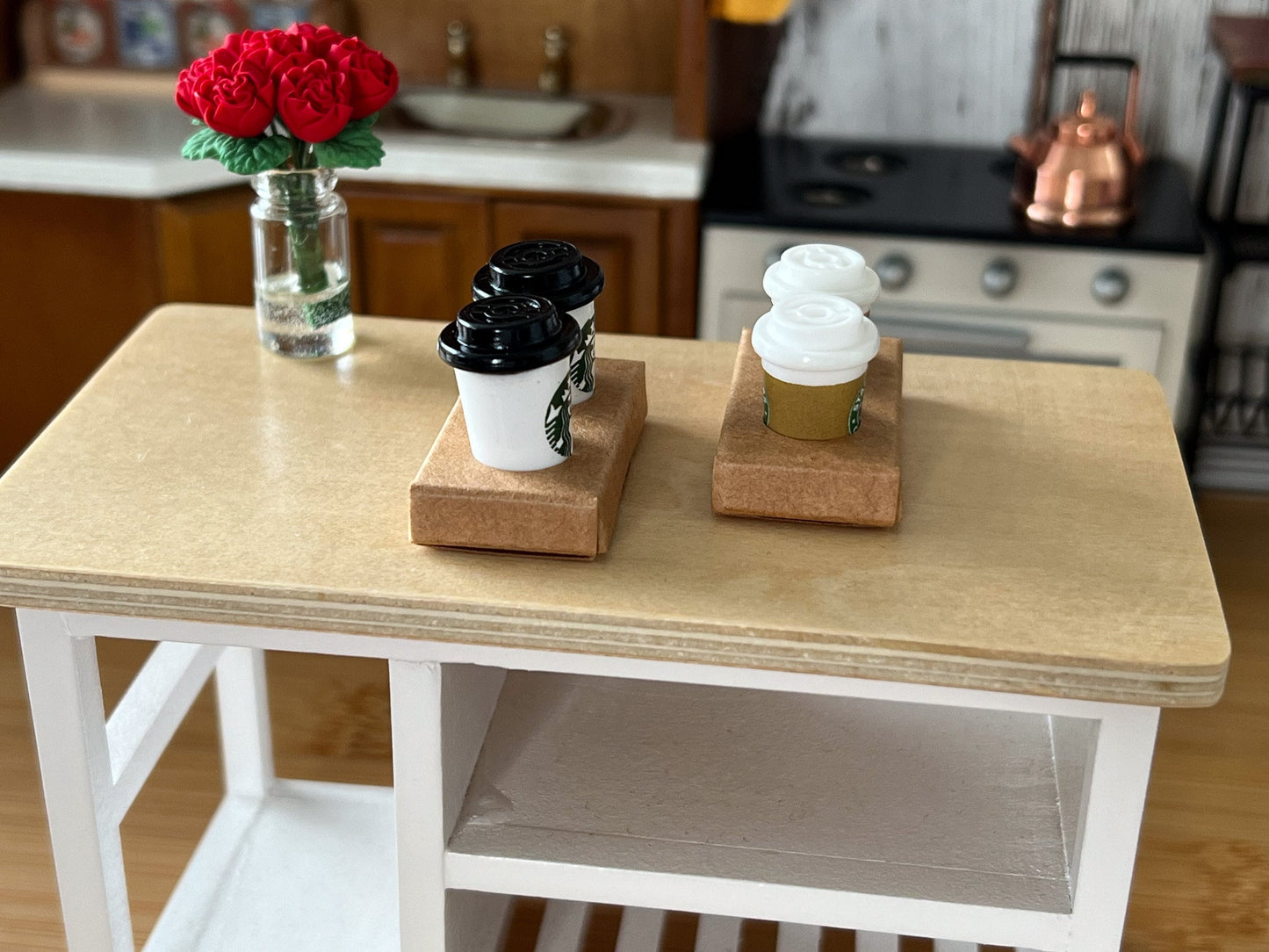 Miniature Starbucks Coffee 2 Cups Set 1:12 Scale  - Dollhouse Latte __etsy:6059775473