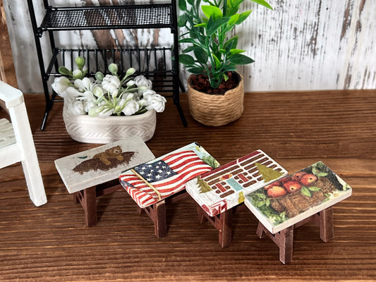 Miniature Stepping Stool – 1:12 Scale – Dollhouse Wooden Small Bench __etsy:5852327956