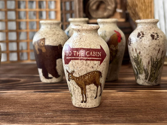 Miniature Stoneware Vase 1:6 Scale – Rustic Cabin Decoupage, Dollhouse Decor __etsy:5985527122