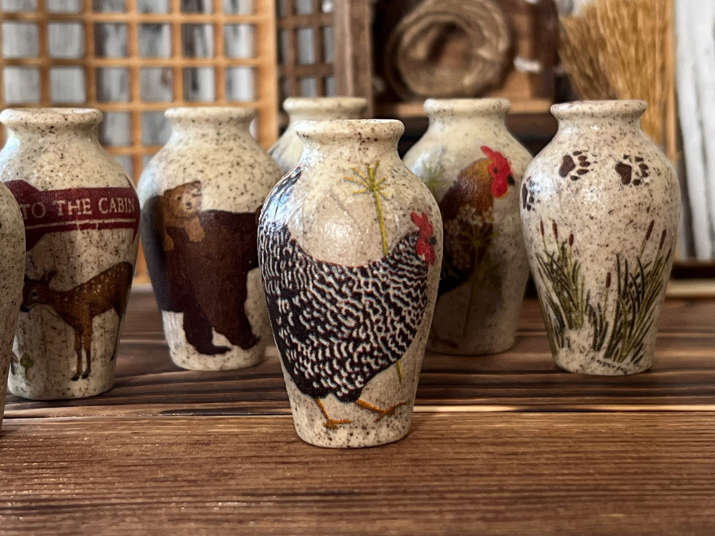 Miniature Stoneware Vase 1:6 Scale – Rustic Cabin Decoupage, Dollhouse Decor __etsy:5985527076