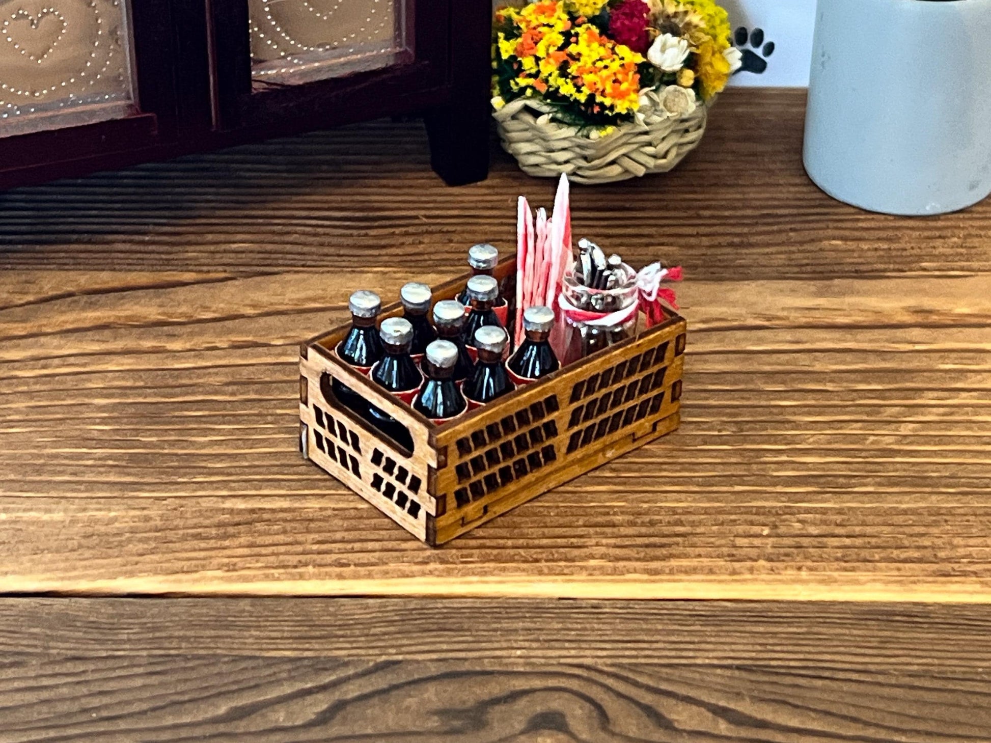 Miniature Storage Basket 1:12 Scale - Dollhouse Wood Organizer __etsy:6405930889