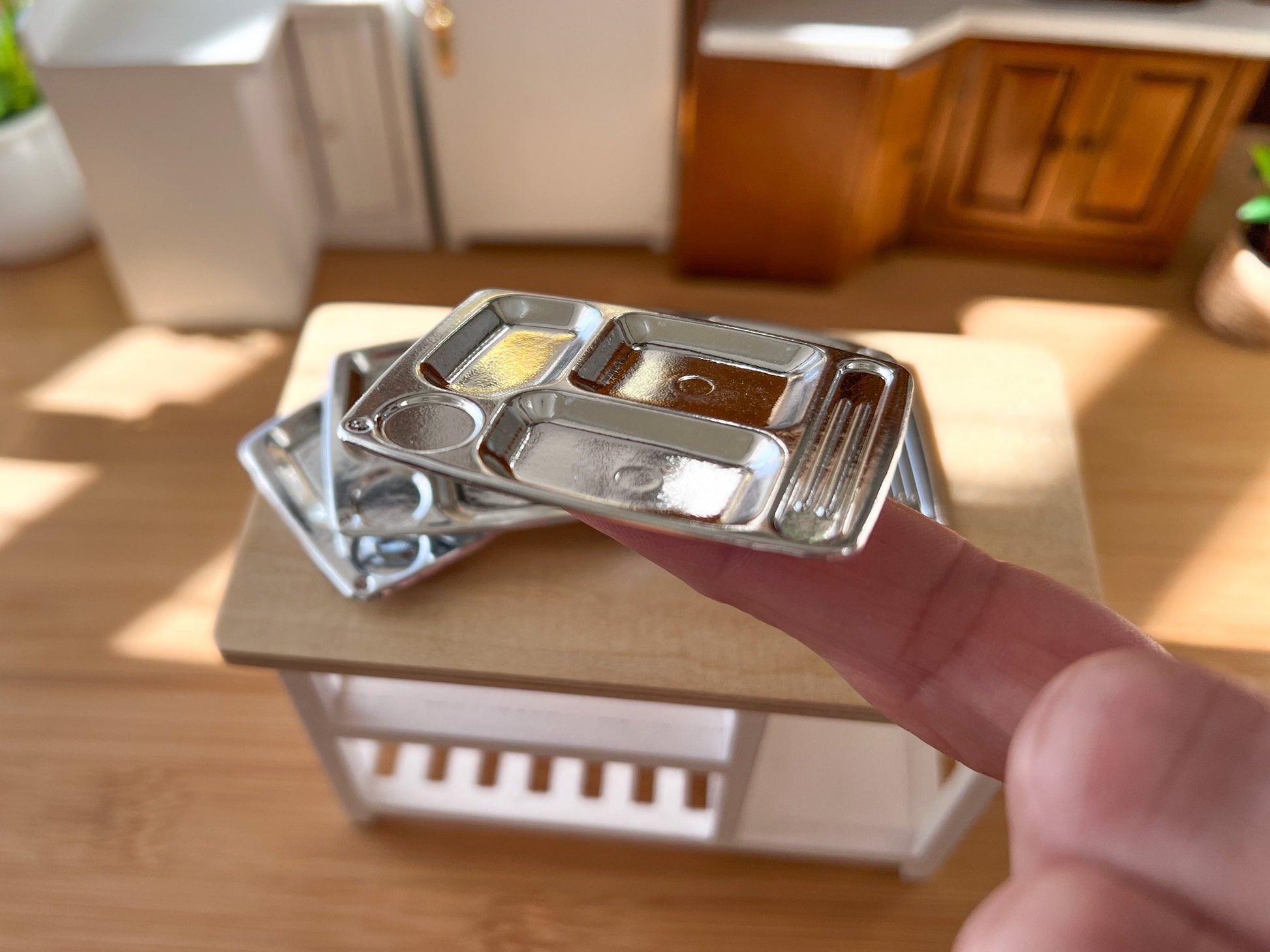 Miniature TV Dinner Trays 1:12 Scale - 1PC Silver Compartment Plates for Dollhouse Food __etsy:5921713336