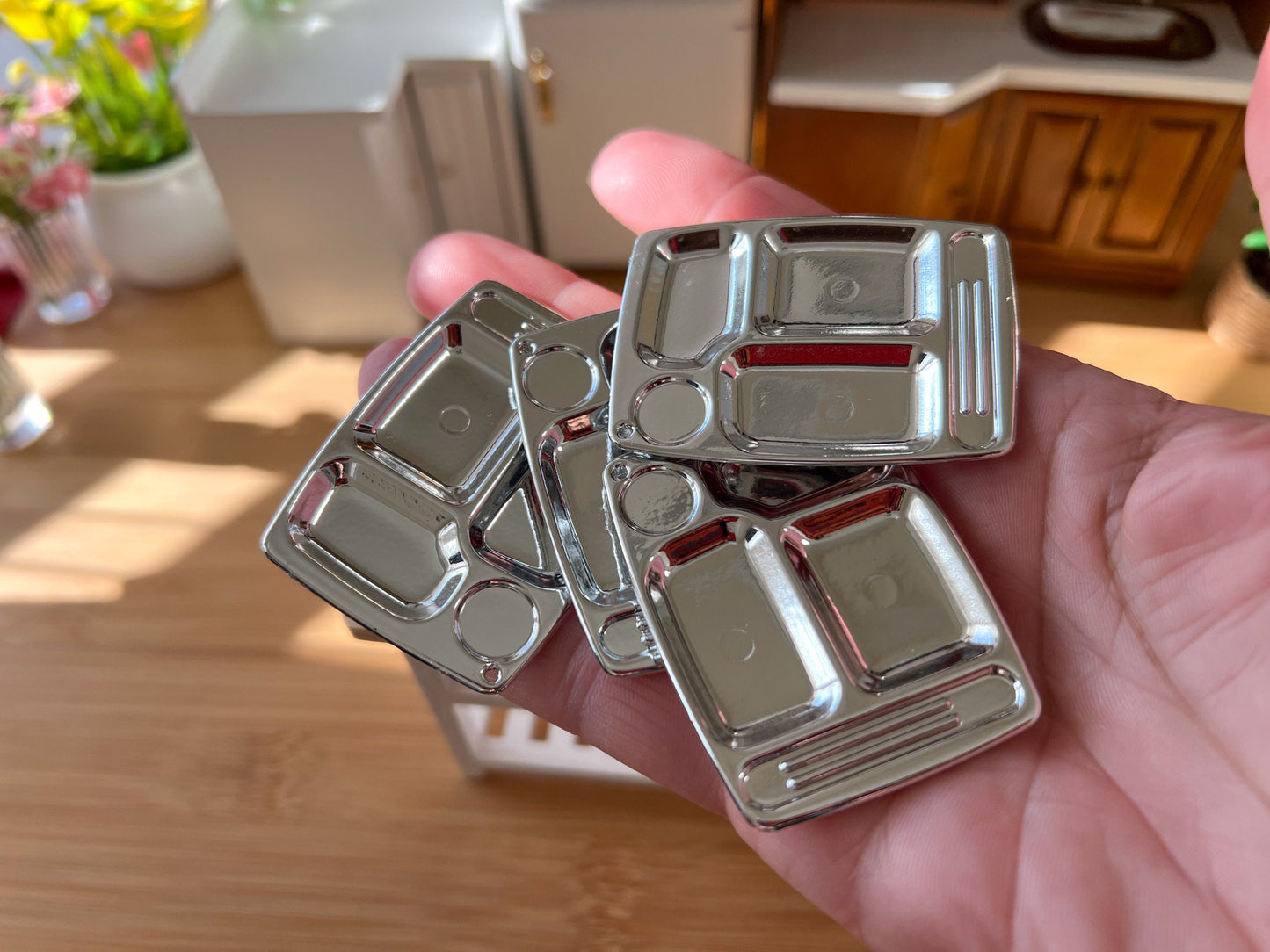Miniature TV Dinner Trays 1:12 Scale - 1PC Silver Compartment Plates for Dollhouse Food __etsy:5921713370
