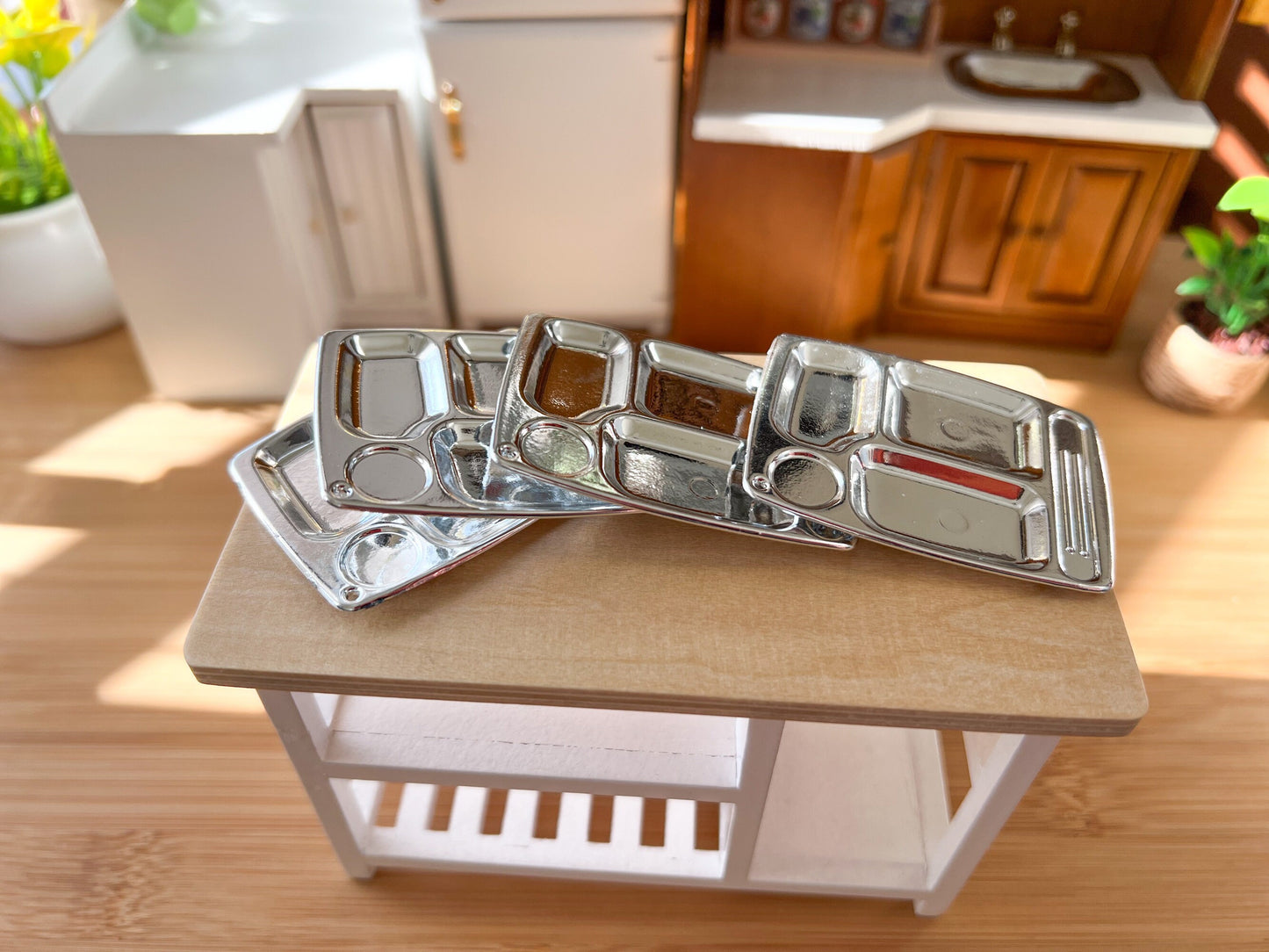 Miniature TV Dinner Trays 1:12 Scale - 1PC Silver Compartment Plates for Dollhouse Food __etsy:5969798995