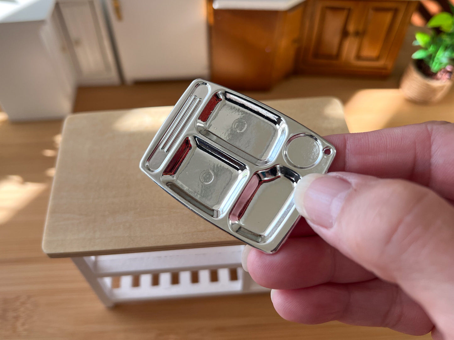 Miniature TV Dinner Trays 1:12 Scale - 1PC Silver Compartment Plates for Dollhouse Food __etsy:5921713348