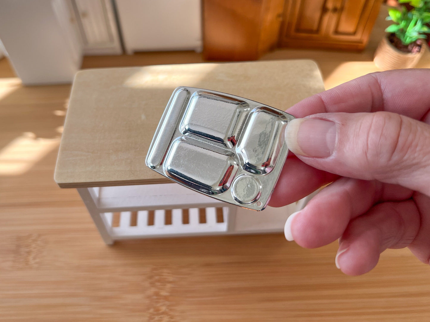 Miniature TV Dinner Trays 1:12 Scale - 1PC Silver Compartment Plates for Dollhouse Food __etsy:5969798945