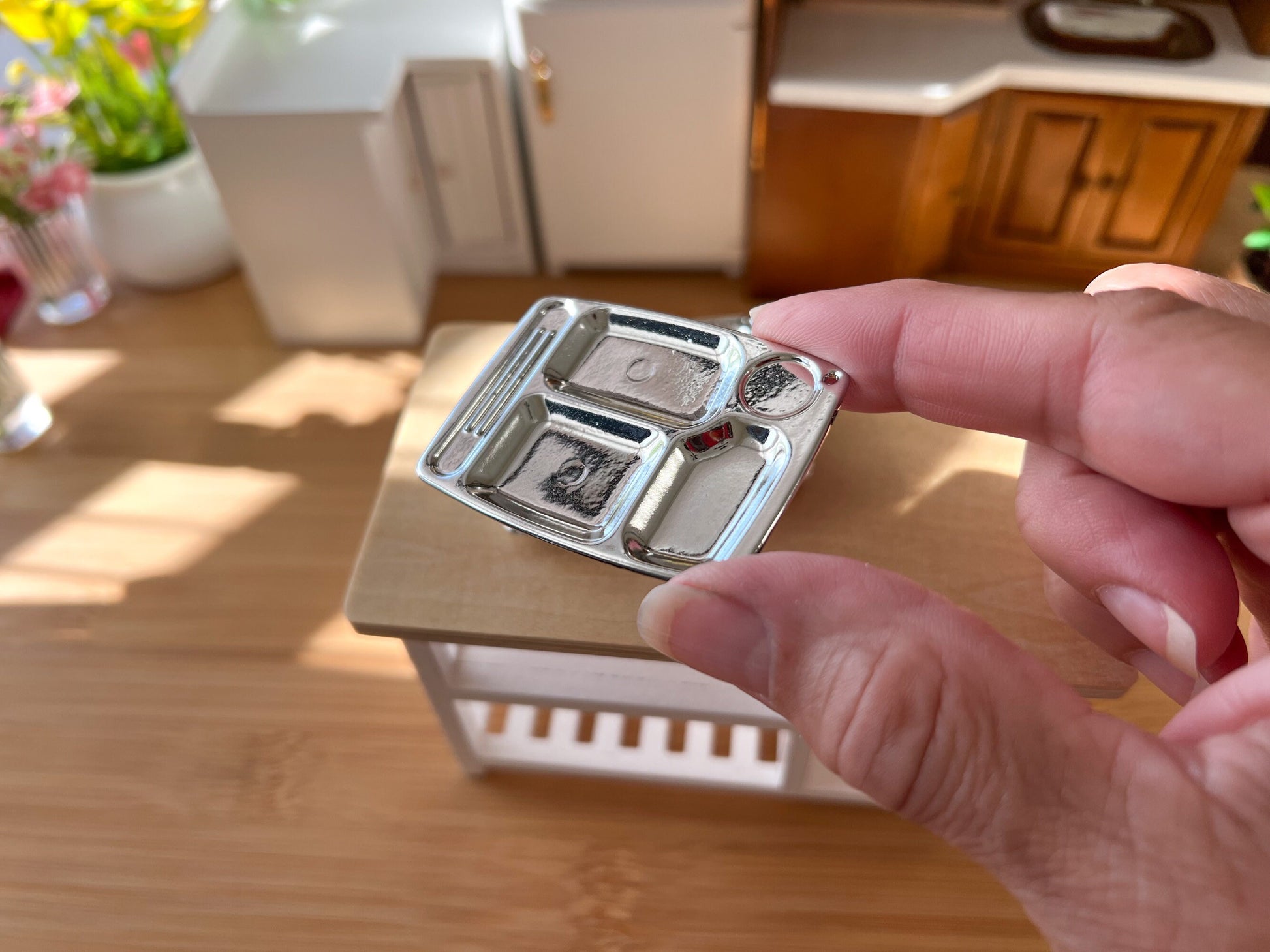 Miniature TV Dinner Trays 1:12 Scale - 1PC Silver Compartment Plates for Dollhouse Food __etsy:5921713394