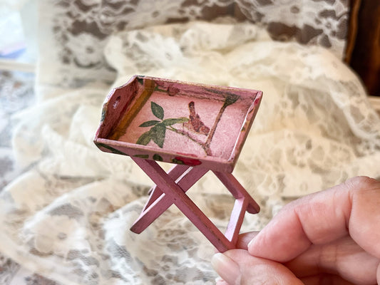 Miniature TV Tray Table 1:12 Scale – Dollhouse Rustic Pink Table __etsy:6302289011