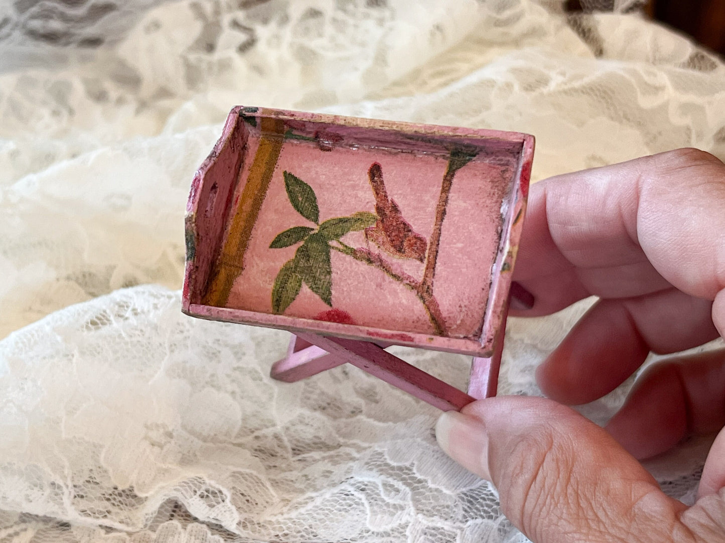 Miniature TV Tray Table 1:12 Scale – Dollhouse Rustic Pink Table __etsy:6254242114