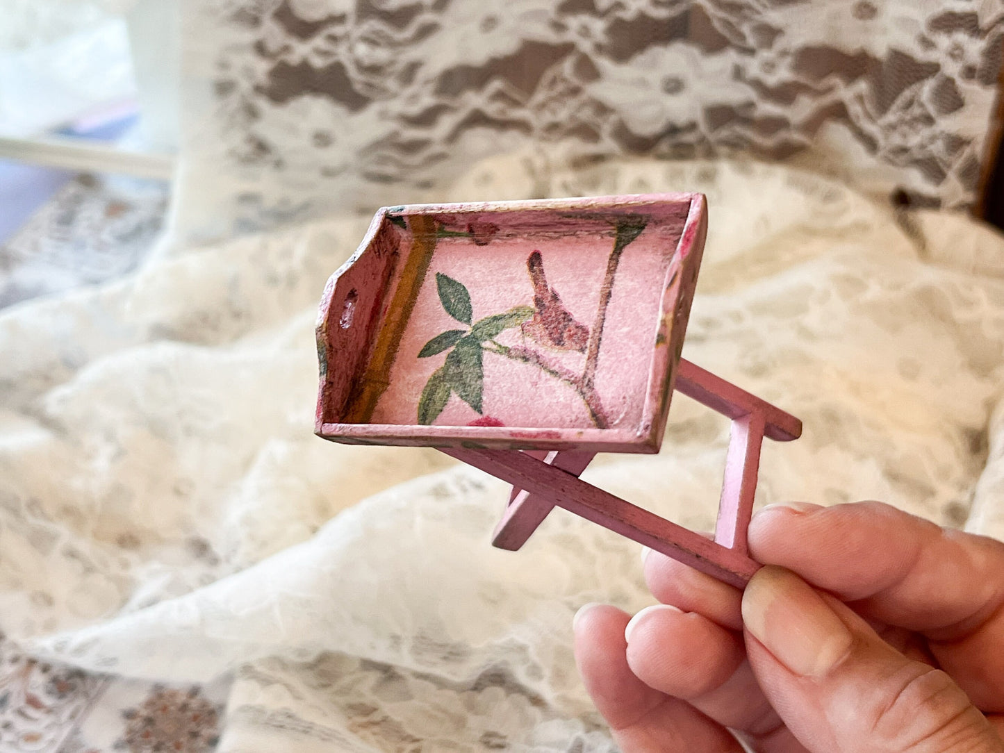 Miniature TV Tray Table 1:12 Scale – Dollhouse Rustic Pink Table __etsy:6254242076