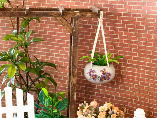 Miniature Terracotta Hanging Planter with Fern – 1:12 Scale - Dollhouse Outdoor Indoor Decor __etsy:7706758631