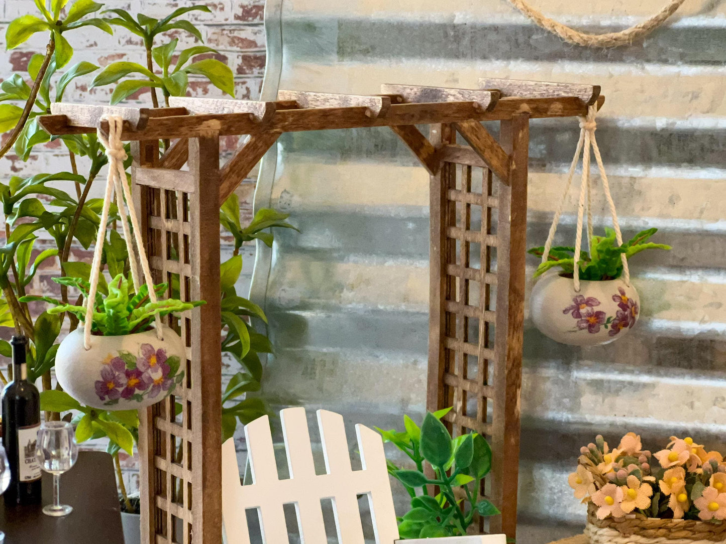 Miniature Terracotta Hanging Planter with Fern – 1:12 Scale - Dollhouse Outdoor Indoor Decor __etsy:7658603496