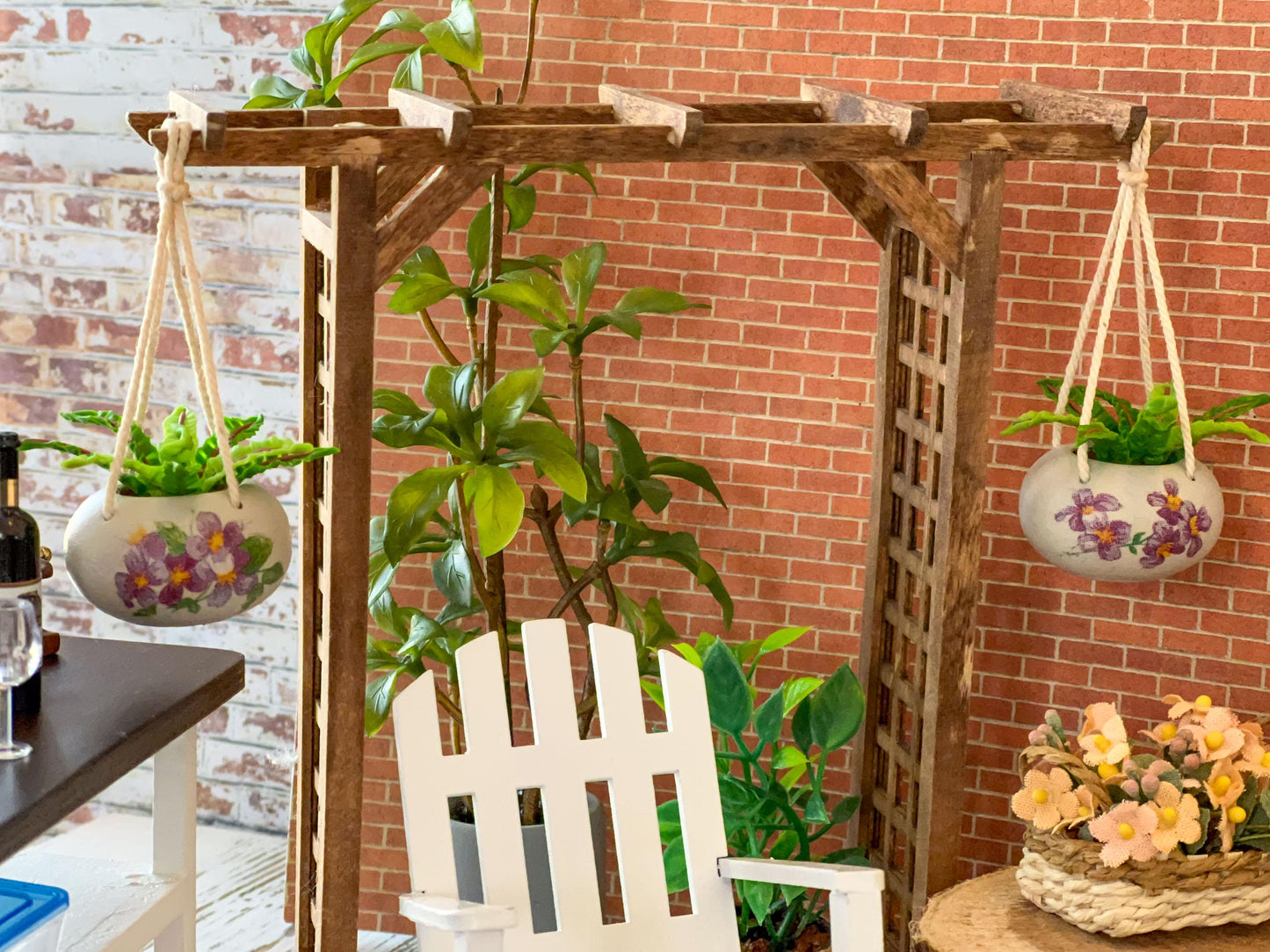 Miniature Terracotta Hanging Planter with Fern – 1:12 Scale - Dollhouse Outdoor Indoor Decor __etsy:7658802546
