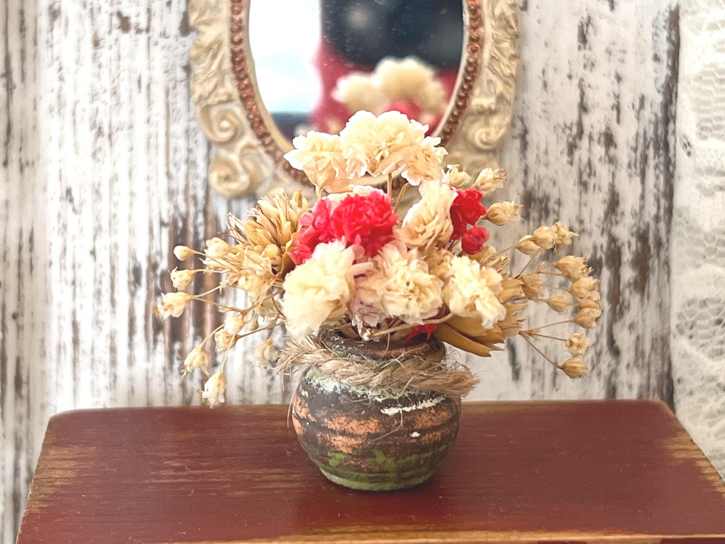 Miniature Terracotta Planter 1:12 Scale, Dollhouse Rustic Decor with Dried Flowers __etsy:7787868076