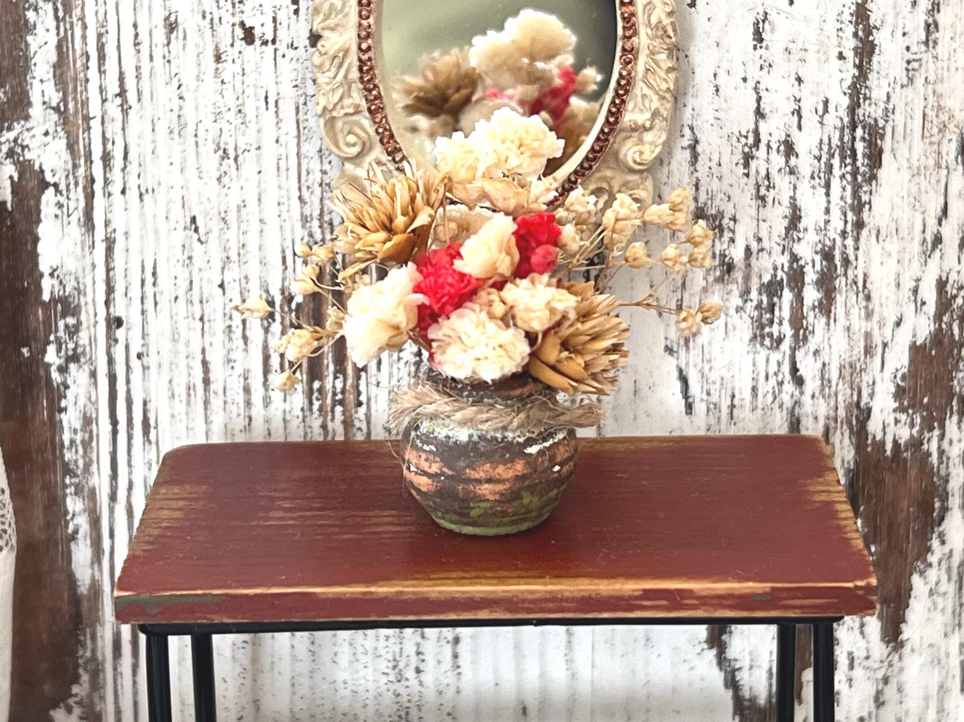 Miniature Terracotta Planter 1:12 Scale, Dollhouse Rustic Decor with Dried Flowers __etsy:7835799211
