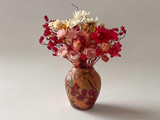 Miniature Terracotta Vase 1:12 Scale, Dollhouse Vase with Red Decoupage & Dried Flowers __etsy:5510821294