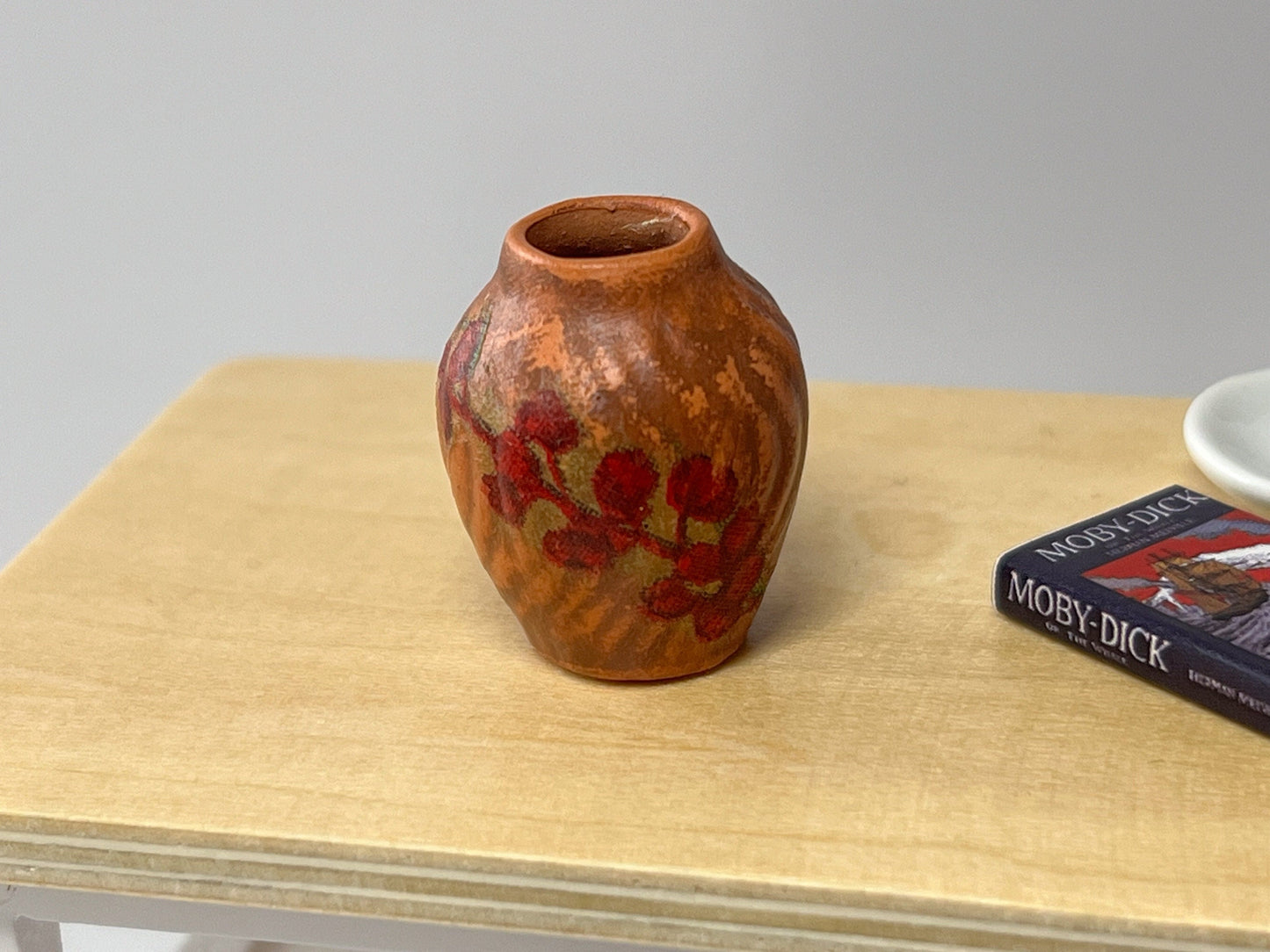 Miniature Terracotta Vase 1:12 Scale, Dollhouse Vase with Red Decoupage & Dried Flowers __etsy:5510851732