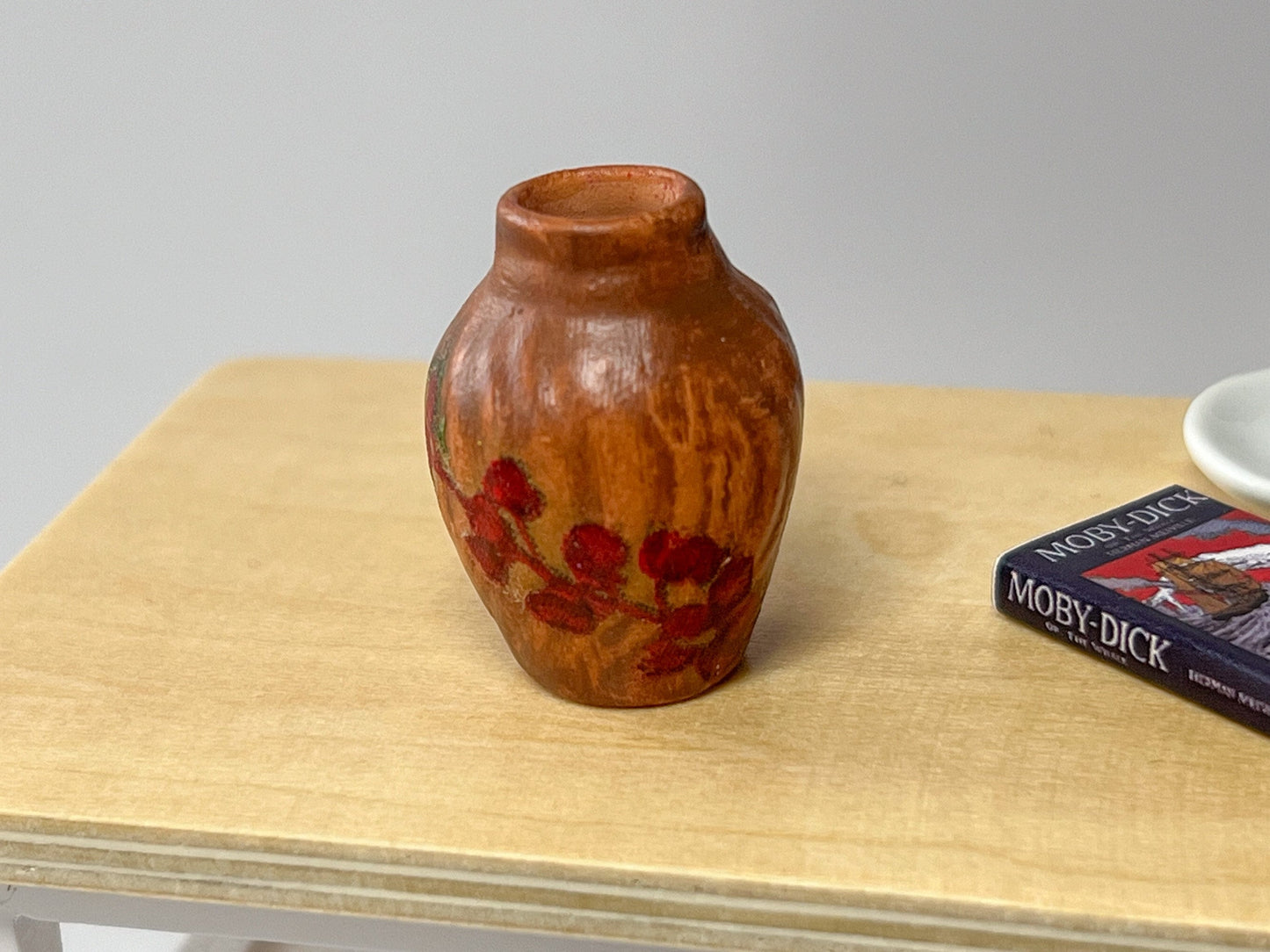Miniature Terracotta Vase 1:12 Scale, Dollhouse Vase with Red Decoupage & Dried Flowers __etsy:5558973097