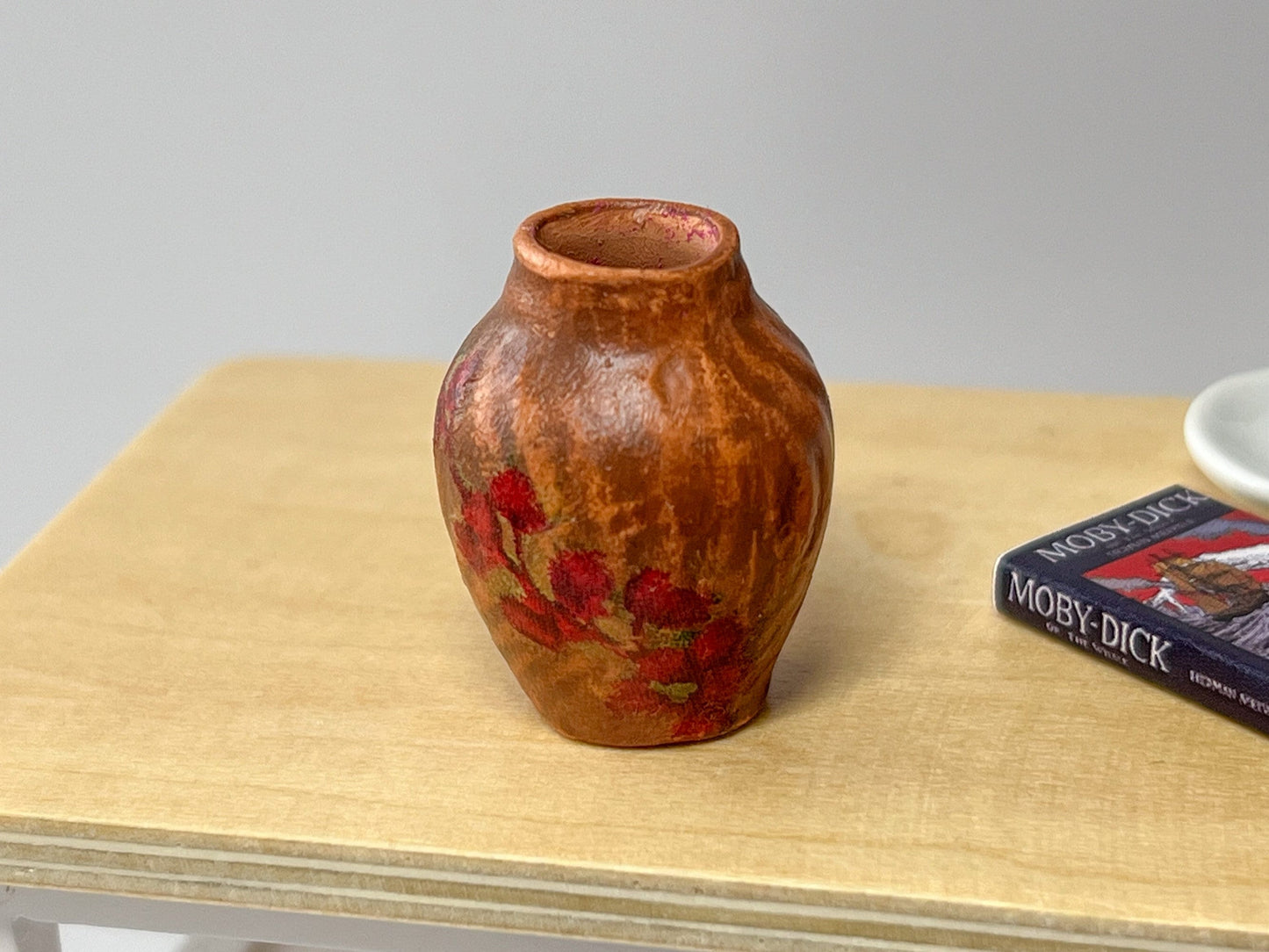 Miniature Terracotta Vase 1:12 Scale, Dollhouse Vase with Red Decoupage & Dried Flowers __etsy:5510852008