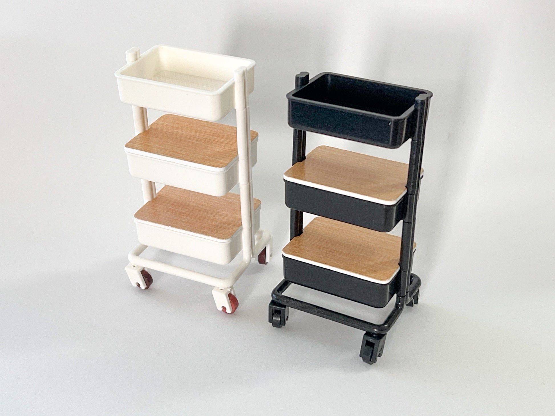 These 1:12 scale dollhouse black or white trolleys are so realistic and cute, they are definitely an essential item to complete your dollhouse bedroom, kitchen or office scene. They have rolling wheels and lid for 2 compartments. __etsy:5948626505