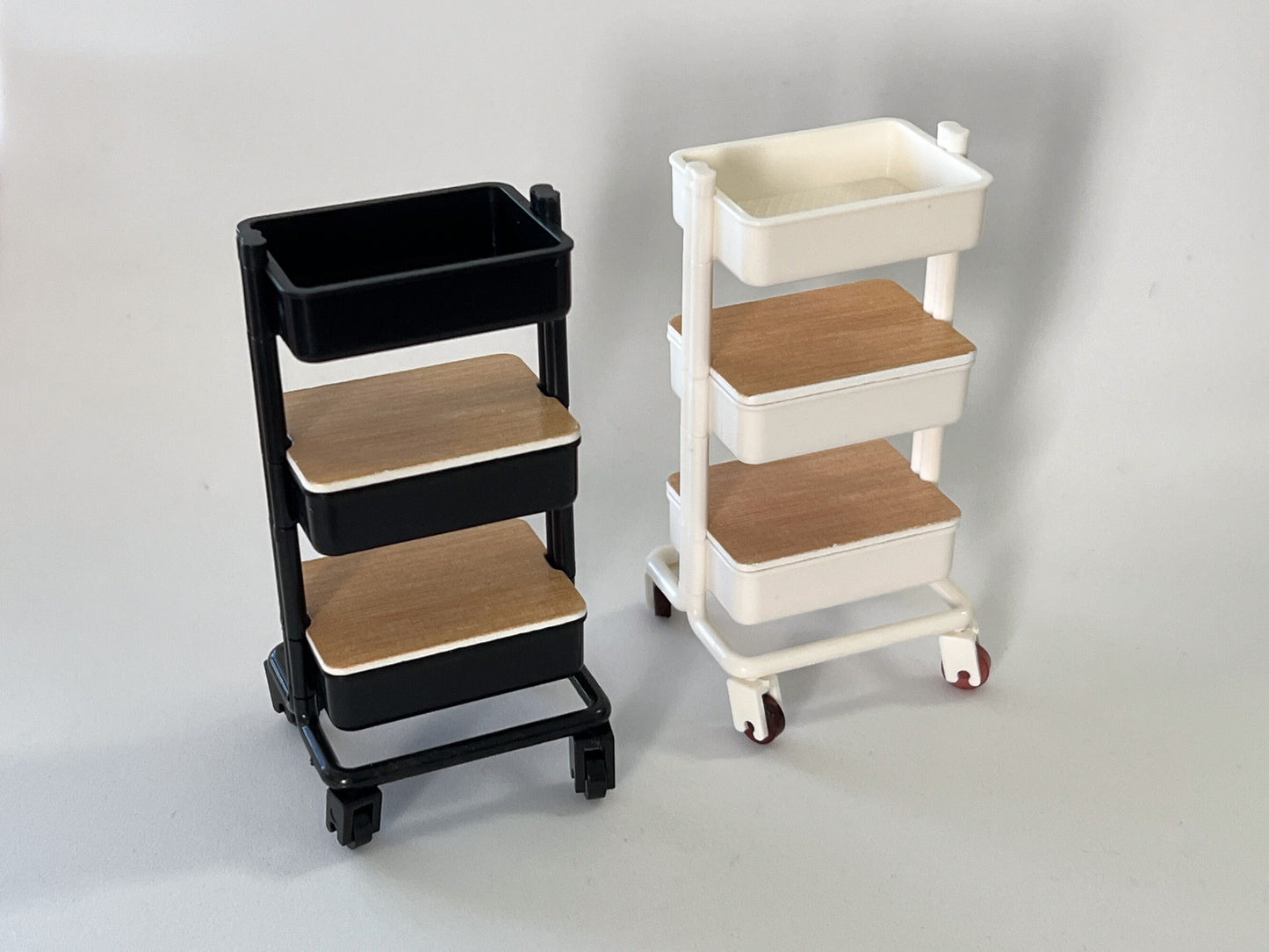 Miniature 3-Tier Trolley – 1:12 Scale - Black or White – Dollhouse Storage with Rolling Wheels __etsy:5900545276