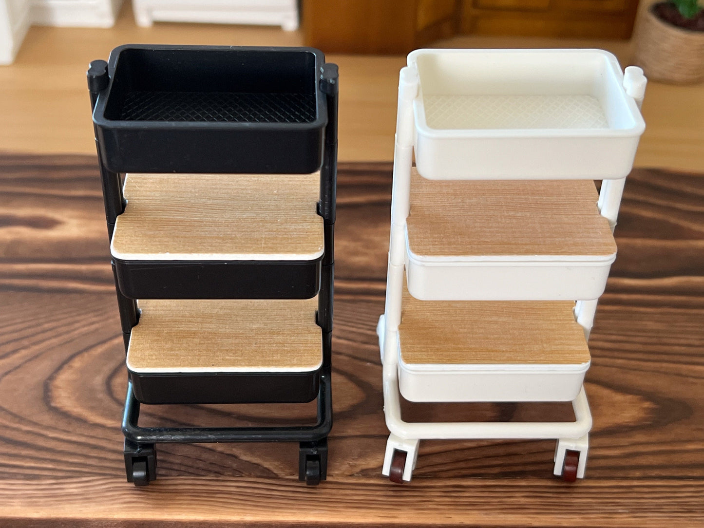 Miniature 3-Tier Trolley – 1:12 Scale - Black or White – Dollhouse Storage with Rolling Wheels __etsy:5948626693