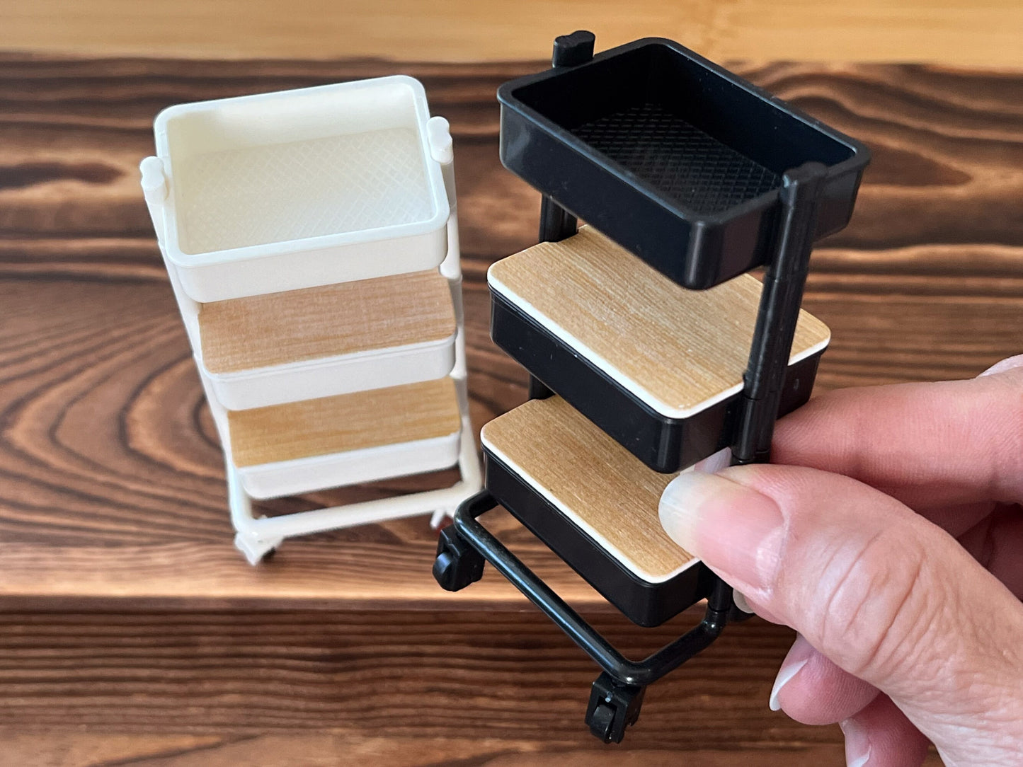 Miniature 3-Tier Trolley – 1:12 Scale - Black or White – Dollhouse Storage with Rolling Wheels __etsy:5948626707
