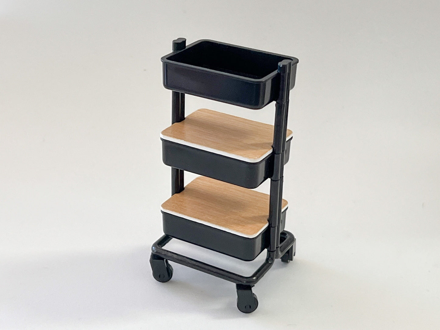Miniature 3-Tier Trolley – 1:12 Scale - Black or White – Dollhouse Storage with Rolling Wheels __etsy:5948626249