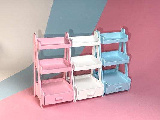 Adorable wooden 3 tier stand with a drawer at the bottom. Could be used as a planter stand, an organizer, or to display items, the uses are endless. It comes in pink, light blue, and white. __etsy:6433295626