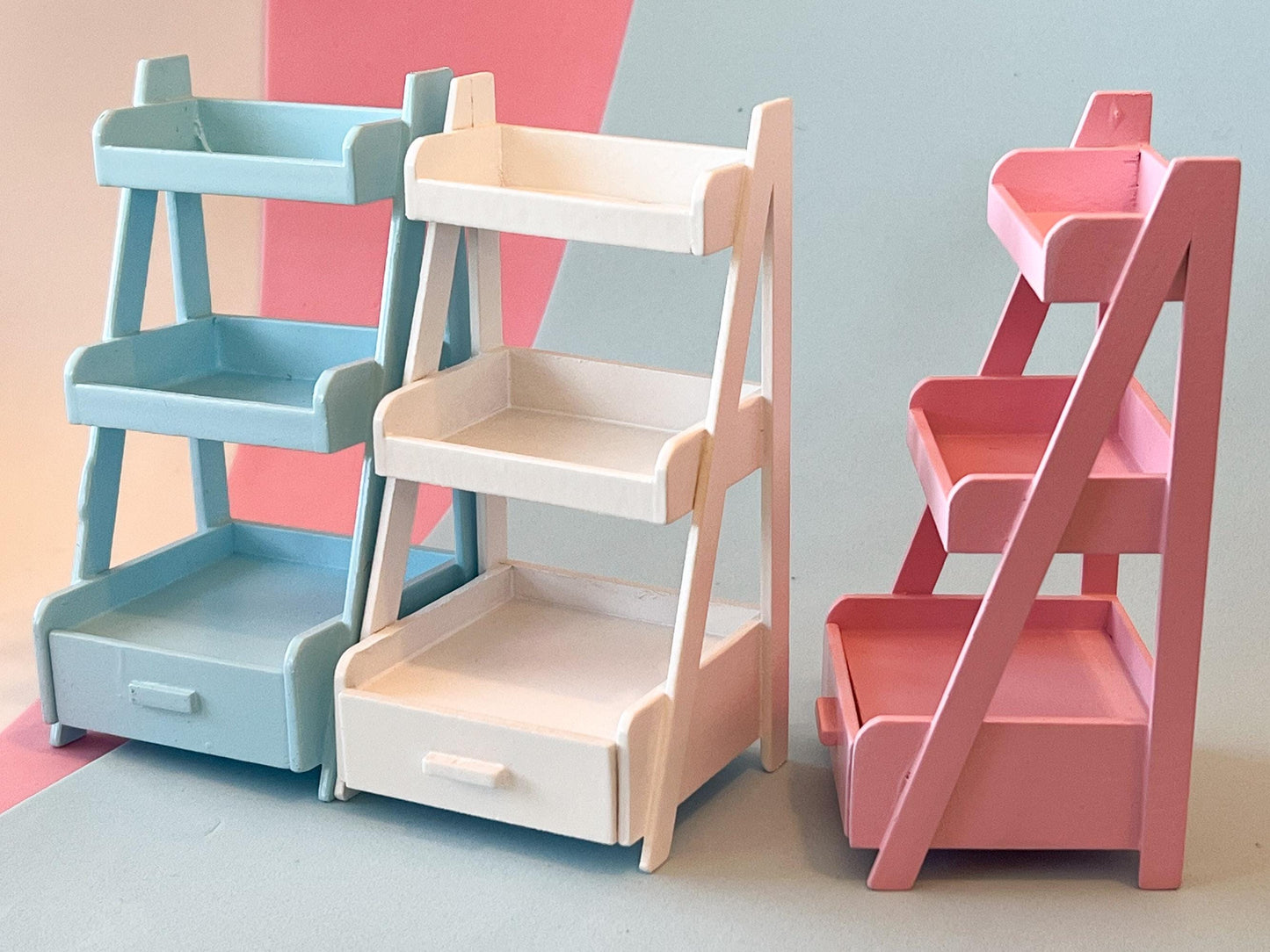 Miniature 3-Tier Wooden Shelf Stand with Drawer 1:12 Scale – Dollhouse Furniture __etsy:6433295664